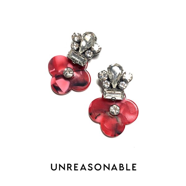 ต่างหู สีแดง ต่างหูคลิป ต่างหูก้านเงินแท้ น้ำหนักเบา สวยใส่สบาย UA0610-03 Unreasonable Accessories