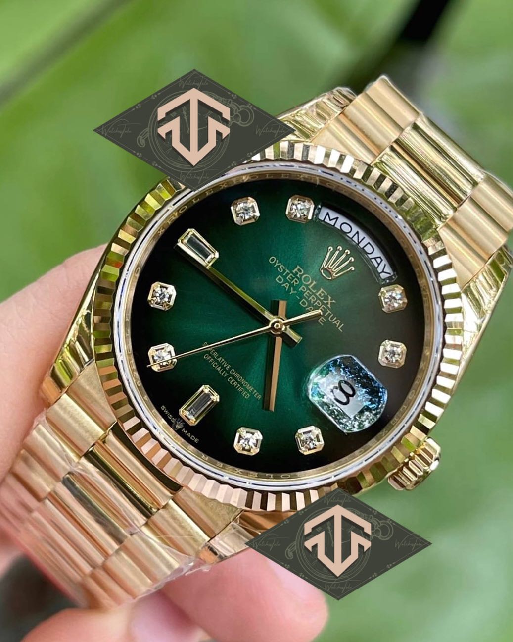 Rolex Day-Date 36mm. Yellow Gold Green Ombre Diamond Dial Ref.128238 EW