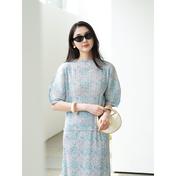 2MUAY รุ่น GJO10078 เสื้อพลีทคุณภาพ SHORT SLEEVE PRINTED PLEATED TOP 4 สี FREE SIZE