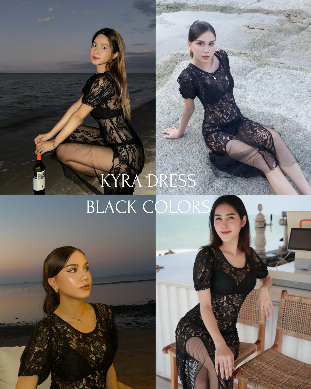 Kyra dress Black colors เดรสซีทรูลูกไม้ แต่งปลายเดรส 