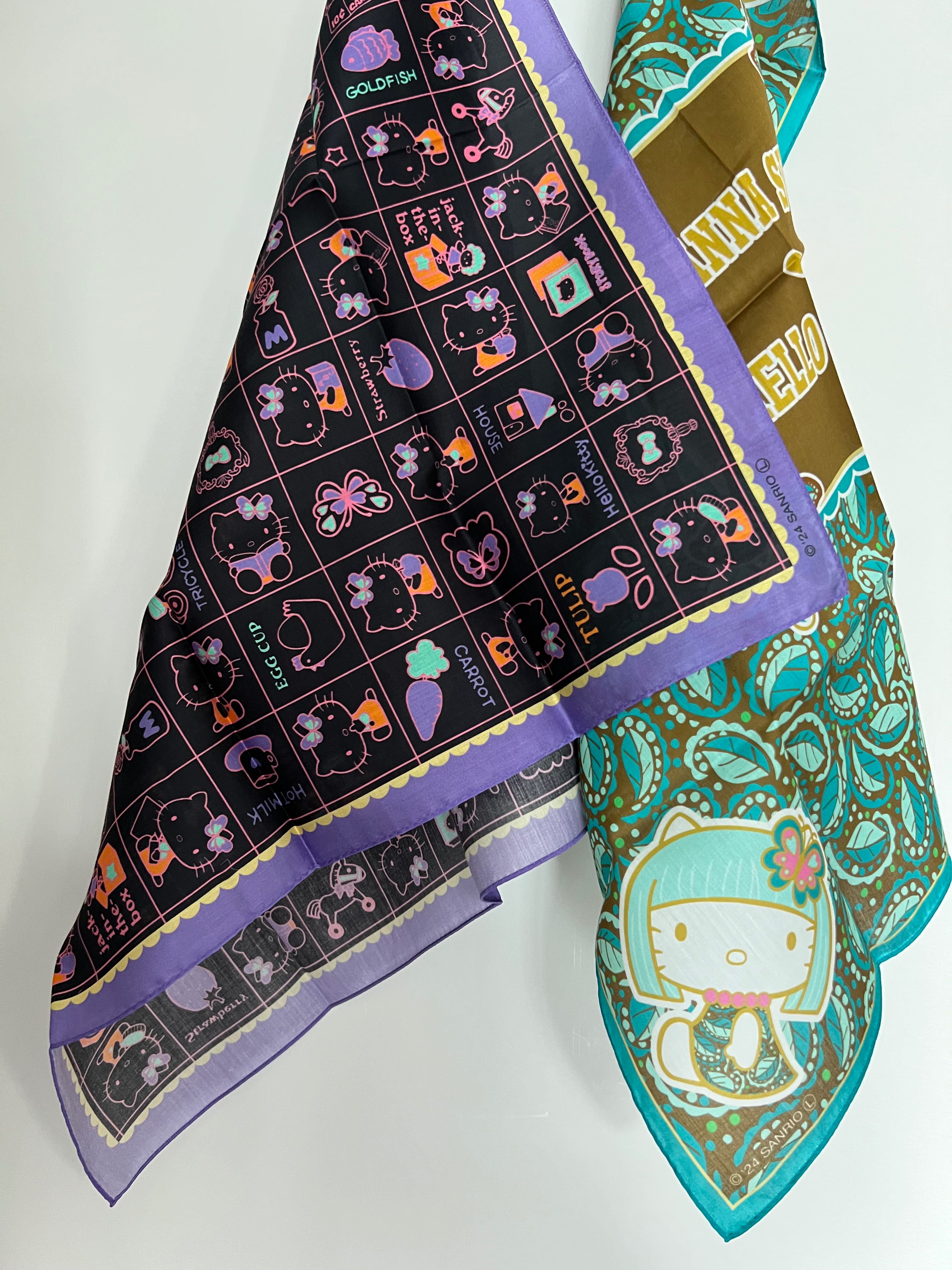 Anna Sui x Hello Kitty   ANNA SUI Large Print Handkerchief  • Purple • Green   Material: 100% cotton