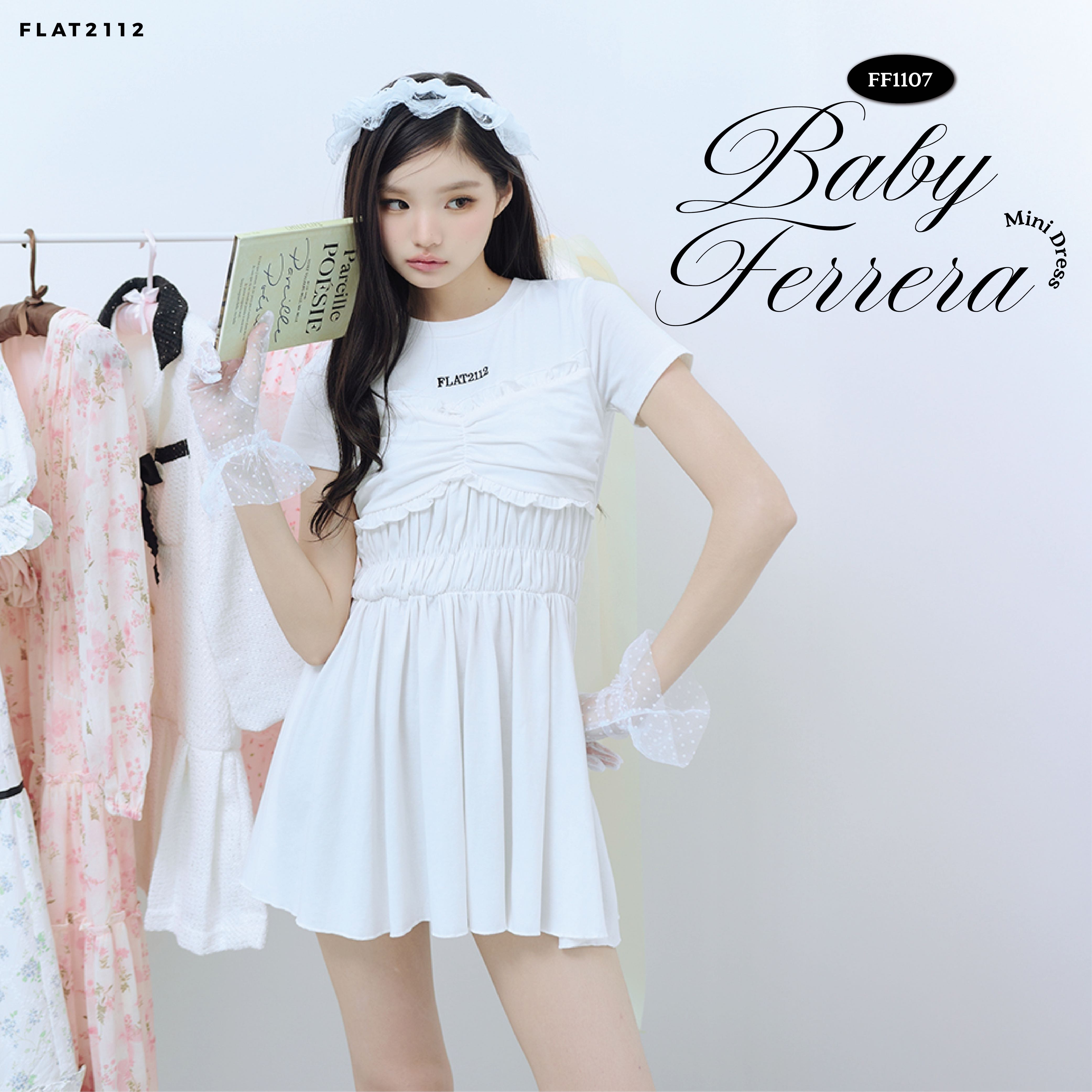 FLAT2112 : BABY FERRERA MINI DRESS เดรสั้นมินิมอล ผ้านุ่มใส่สบาย เเมตซ์ง่าย มีพลัสไซซ์ (FF1107)