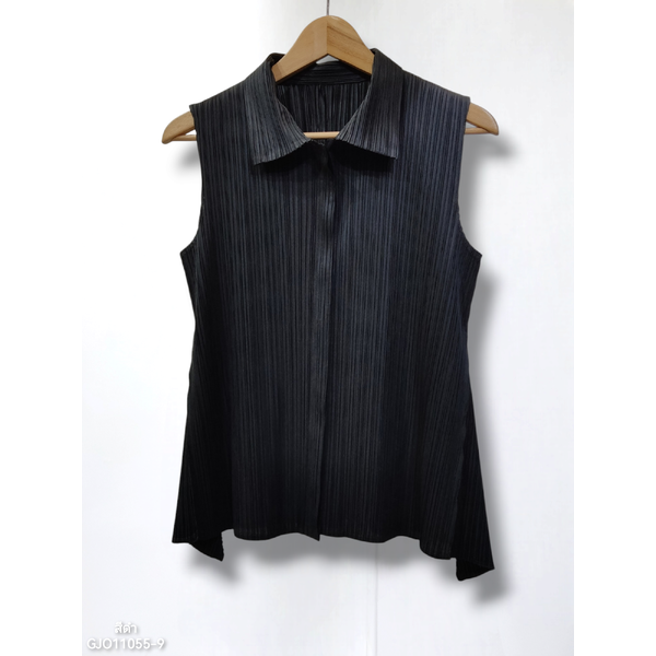 2MUAY รุ่น GJO11055-9 เสื้อพลีทคุณภาพ COLLAR BUTTON FRONT FLARE PLEATED TOP 6 สี FREE SIZE