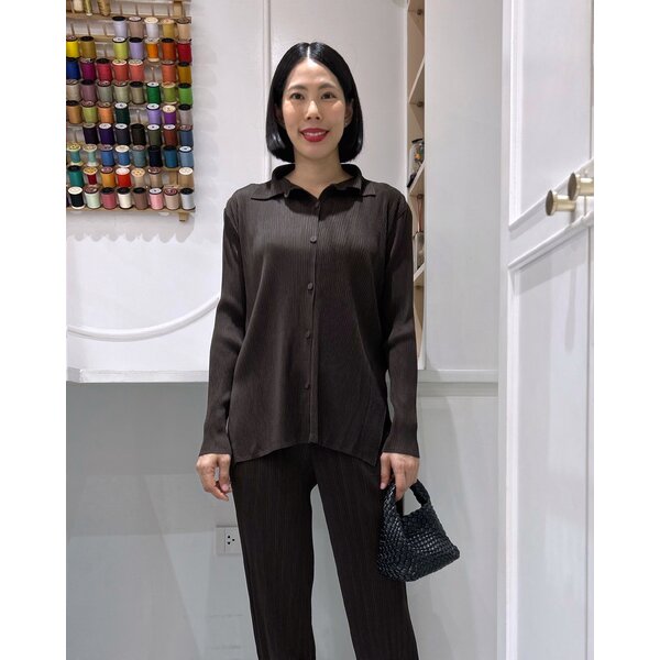 2MUAY รุ่น GJO10719 เสื้ออัดพลีท LONG SLEEVE SHIRT COLLAR PLEATED TOP 7 สี FREE SIZE
