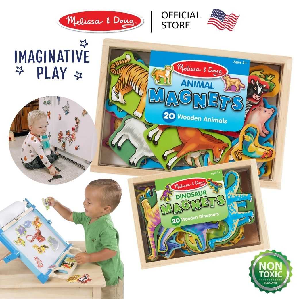 (ของแท้ USA) ชุดแม่เหล็กติดตู้เย็น ตัวอักษร ตัวเลข สัตว์ Wooden Alphabet Animal Magnets Melissa Doug