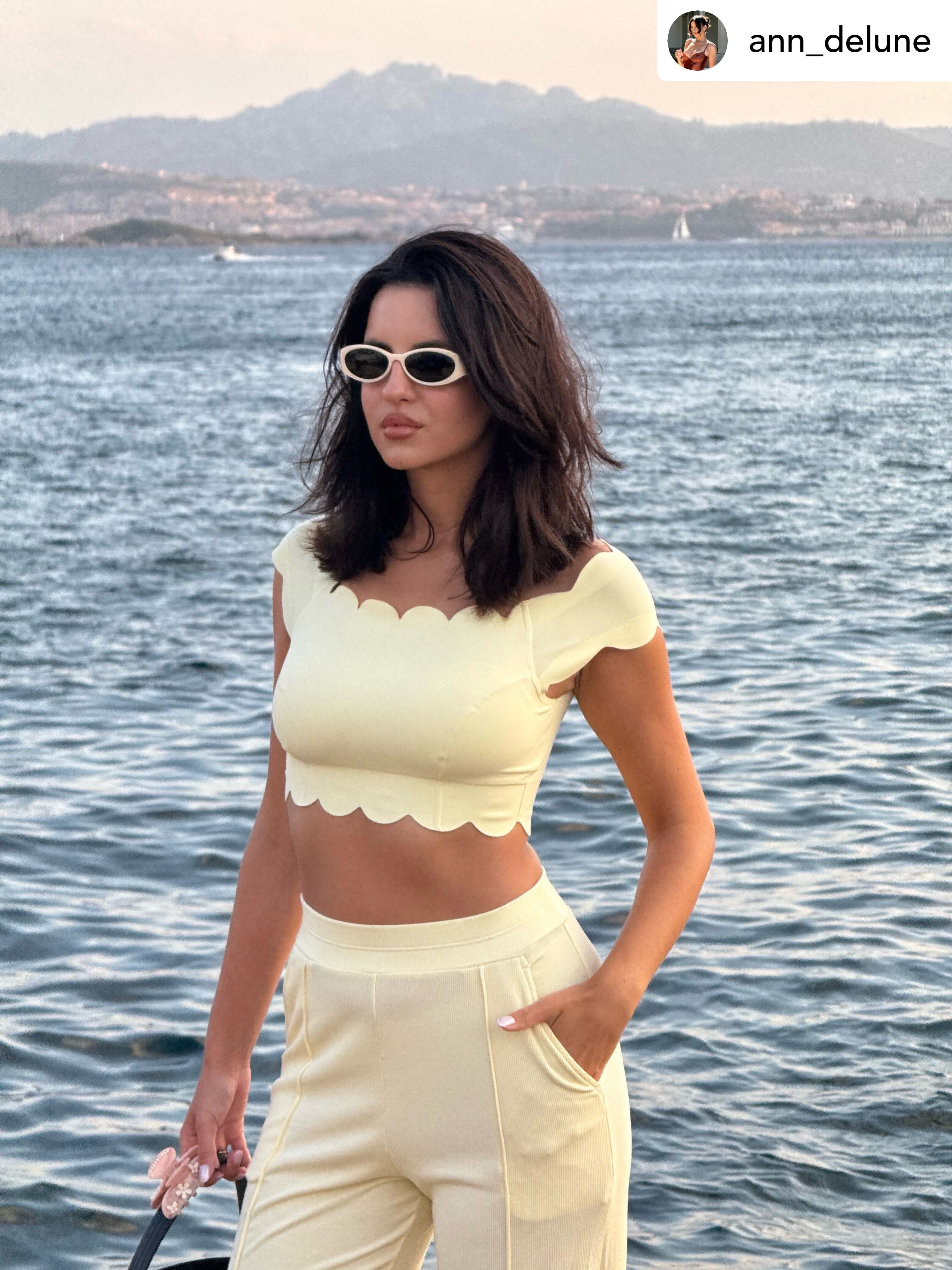 WISKII Riviera Scallop Off Shoulder Sports Bra -Lemon Drop