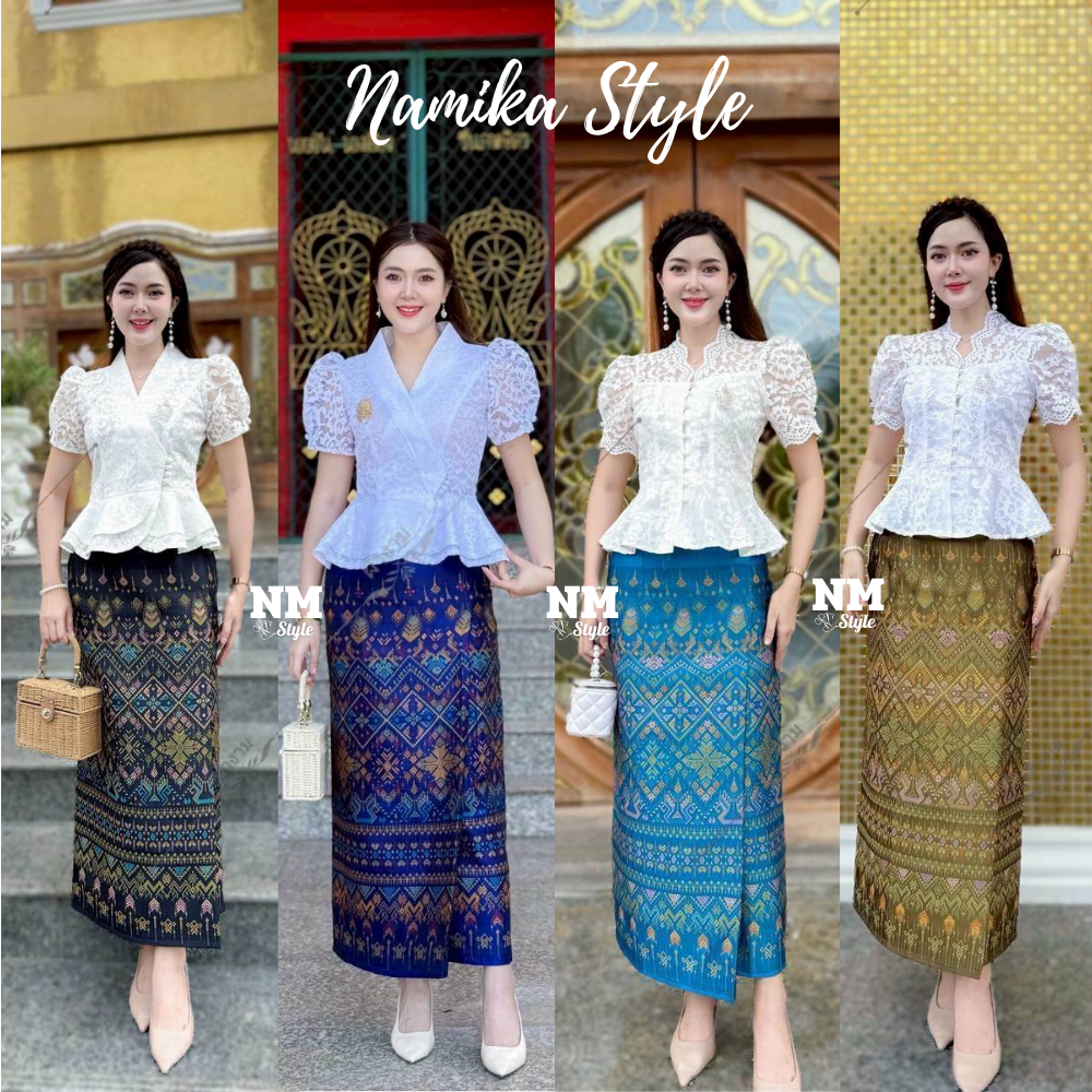 ผ้าถุงผ้าไหมแกมฝ้าย ลายแพรวา มี SIZE S-2XL งานป้ายสำเร็จซิปซ่อนหลัง อัดกาว ใส่ไปวัดทำบุญสวยมาก