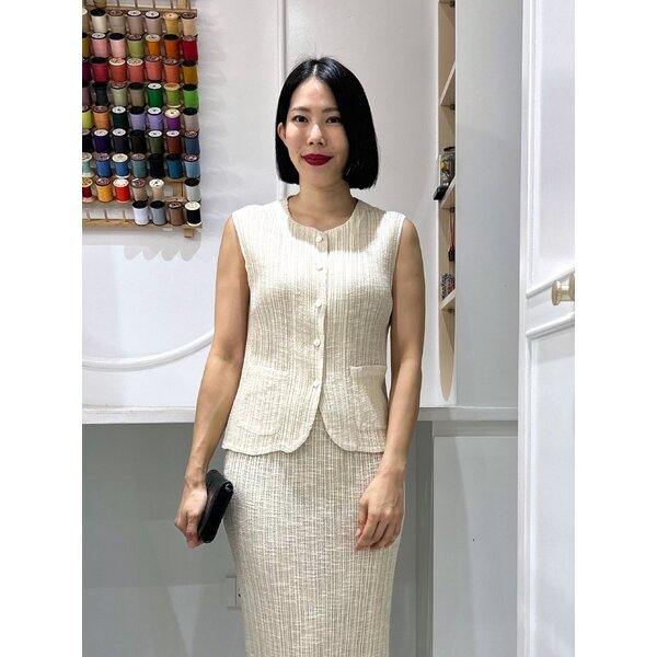 2MUAY รุ่น GJO10342 เสื้ออัดพลีท ผ้าKnit SLEEVELESS BUTTON FRONT METALLIC KNIT PLEATED TOP 9 สี F...