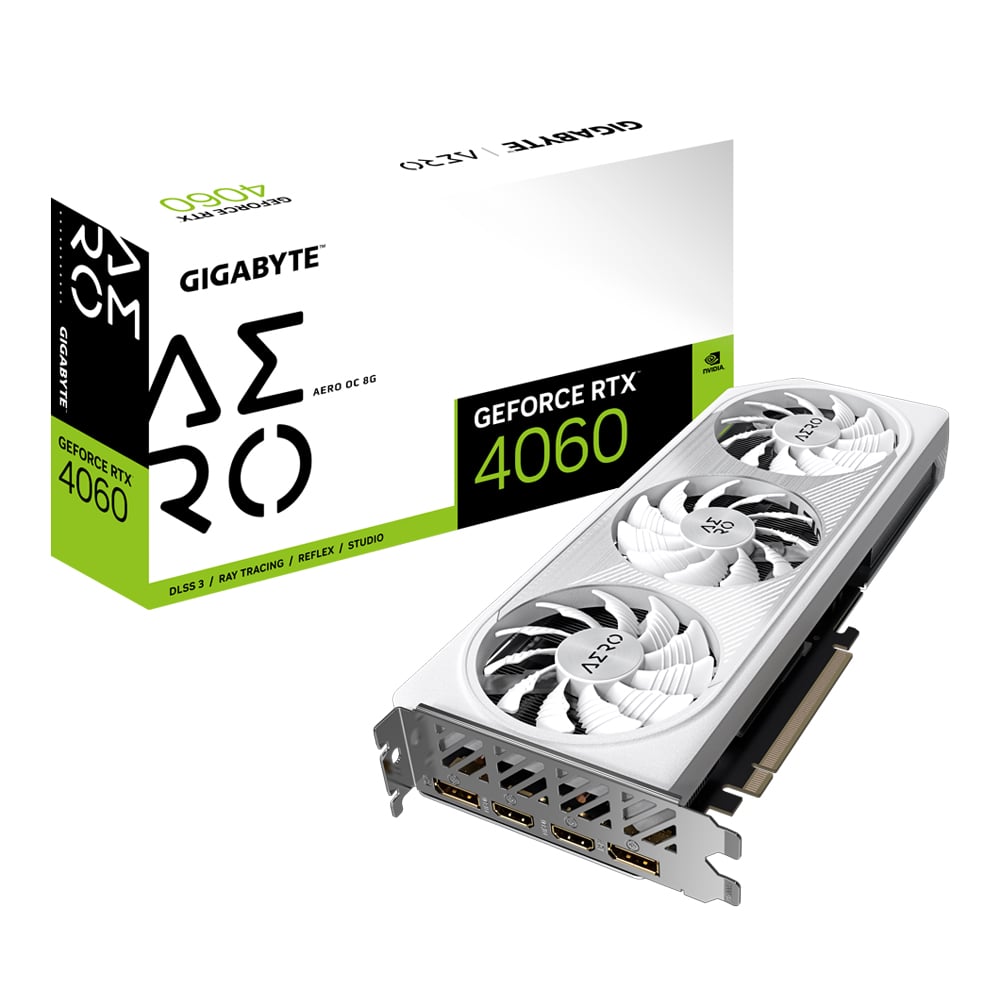 VGA (การ์ดแสดงผล) GIGABYTE GEFORCE RTX 4060 AERO OC 8G - 8GB GDDR6 (GV-N4060AERO OC-8GD)
