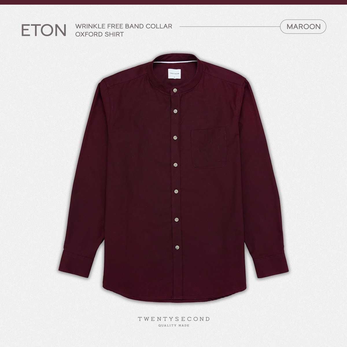 ETON BAND COLLAR SHIRT - MAROON