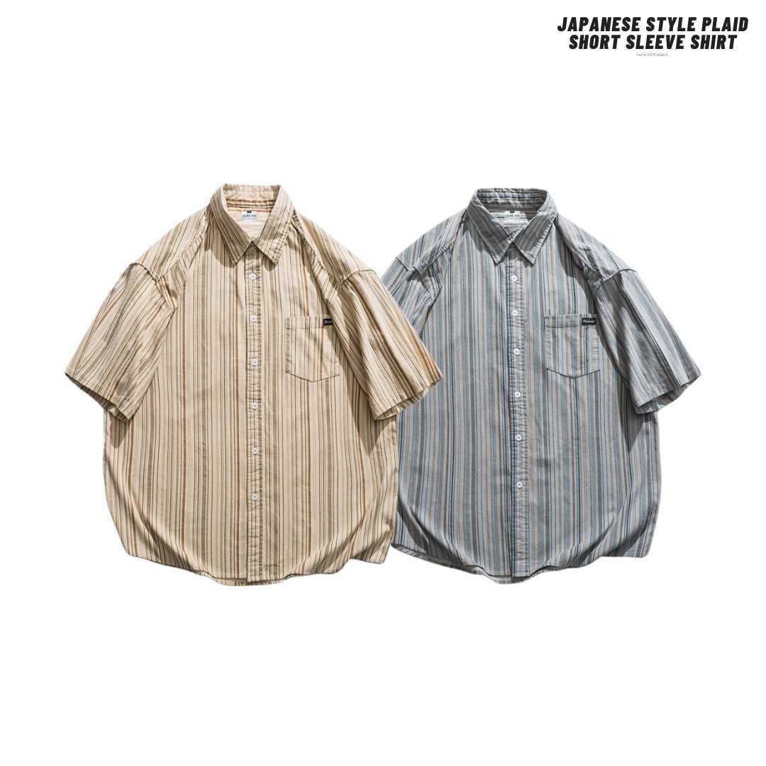 Jeera168 | Japanese Style Plaid Short Sleeve Shirt  (พรีออเดอร์)