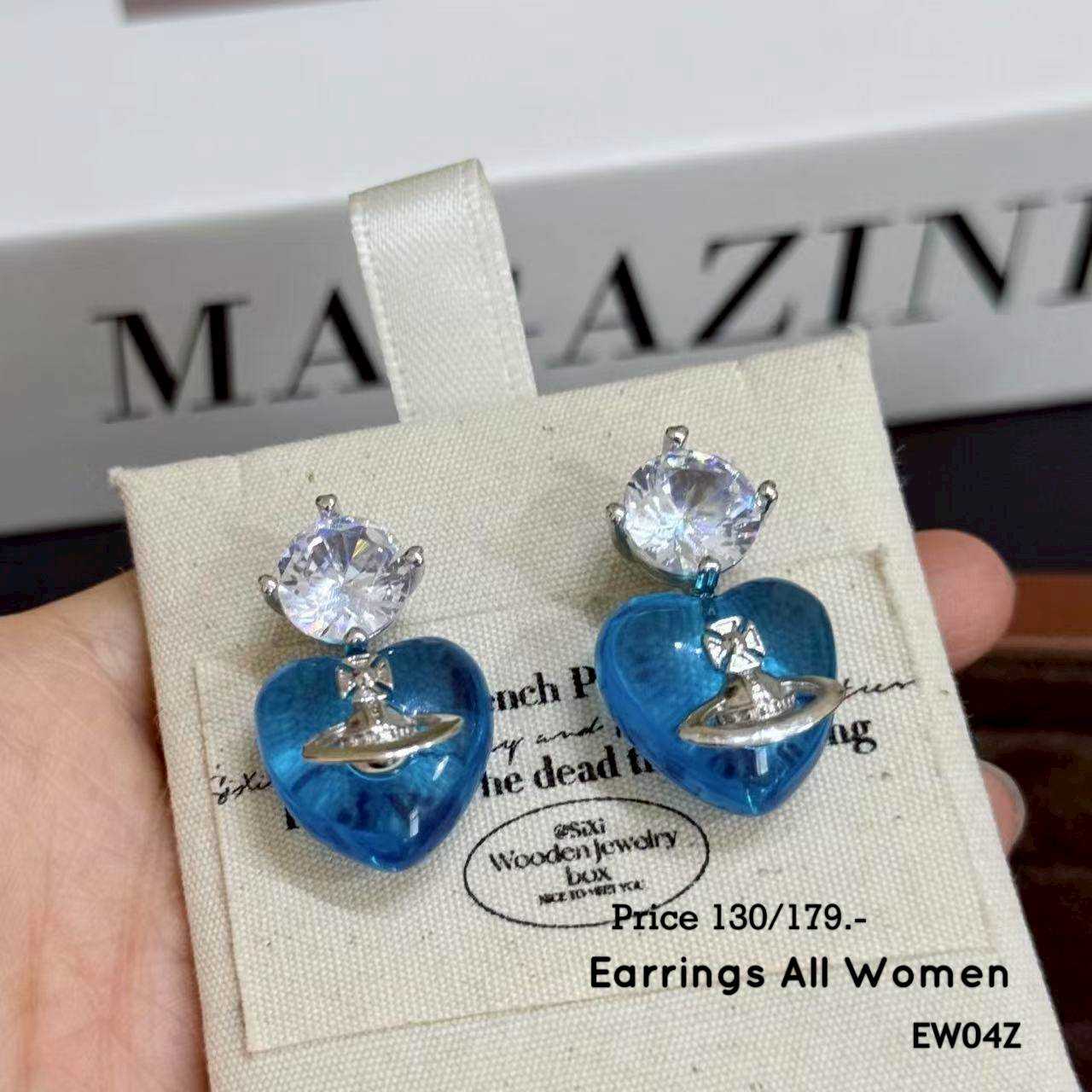 EW04Z ต่างหูหัวใจ สีฟ้า เงิน925