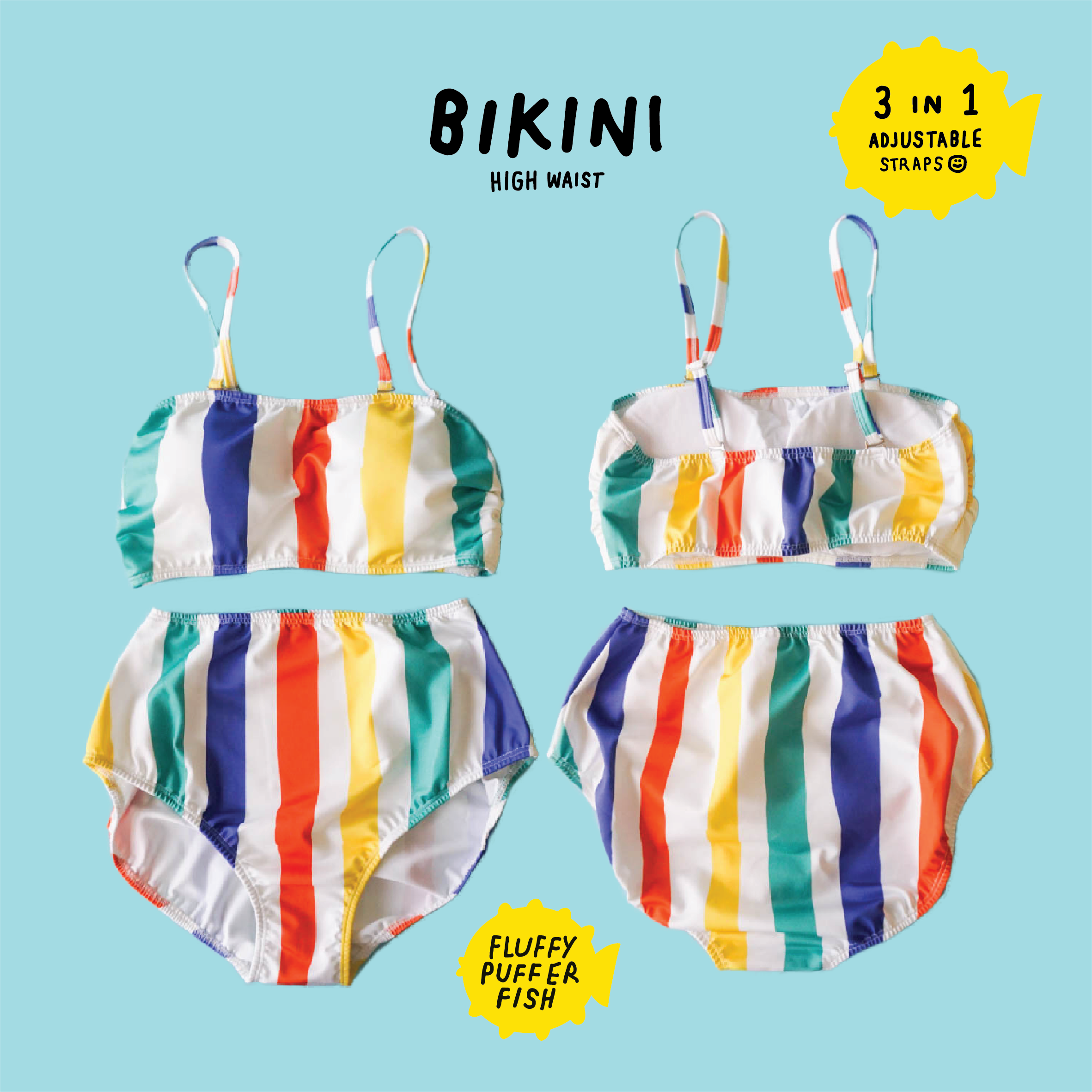 ชุดว่ายน้ำทูพีซเอวสูง Two pieces High-waist  ลายStripes