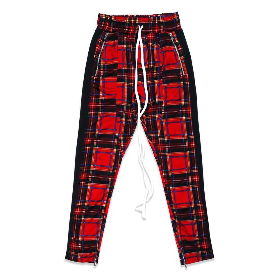TZ PLAID TRACK PANTS - RED