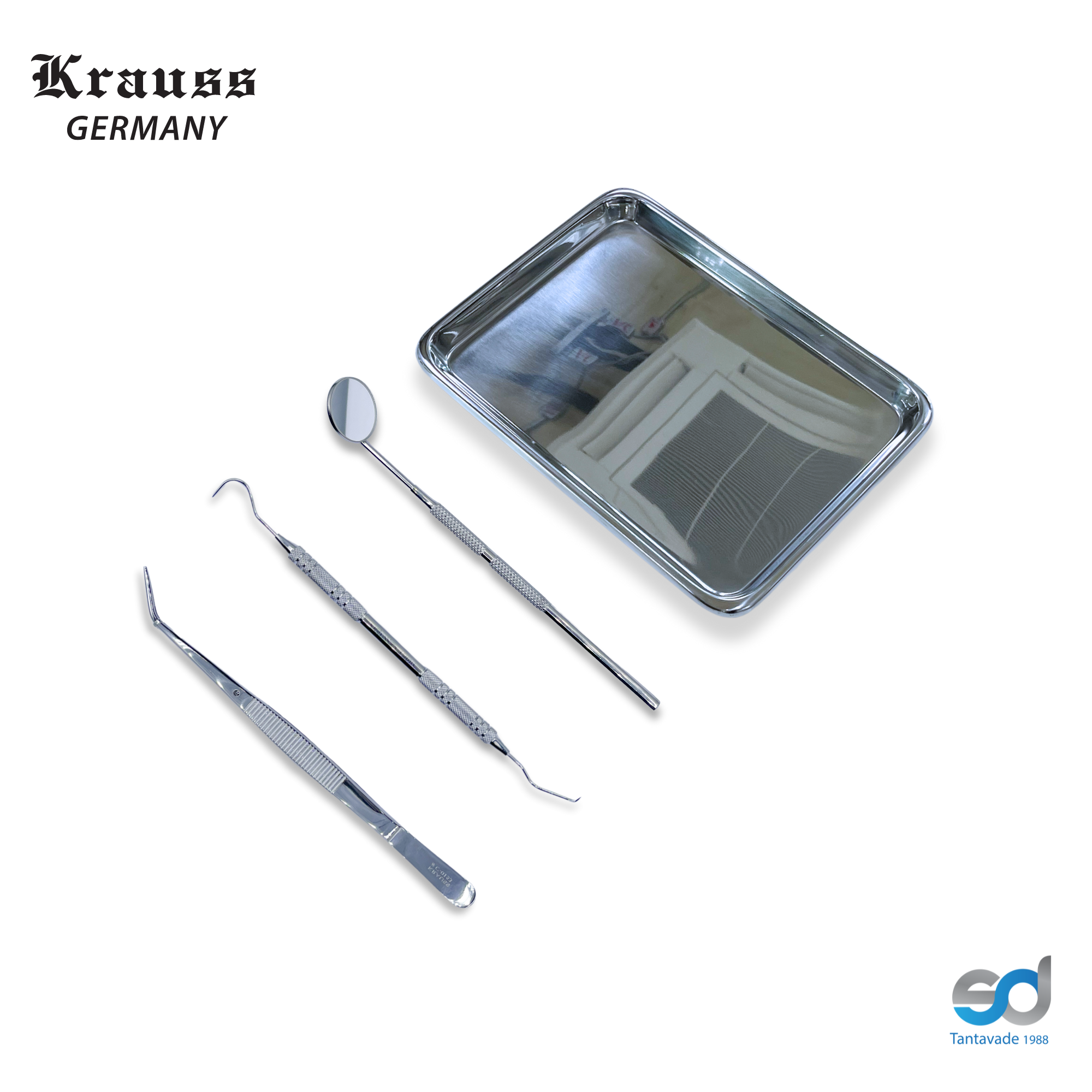 ชุดตรวจ 4 ชิ้น (Explorer+Cotton Plier+กระจกพร้อมด้าม+ถาด) HAHNENKRATT