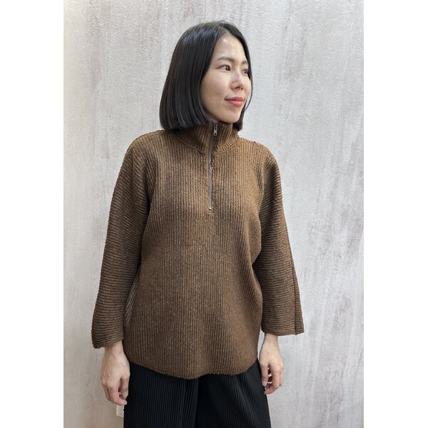 อกถึง 50นิ้ว 2MUAY รุ่น GJO10730 เสื้อคลุมอัดพลีท PLEATED HALF ZIP HIGH NECK SWEATER / CARDIGAN ส...