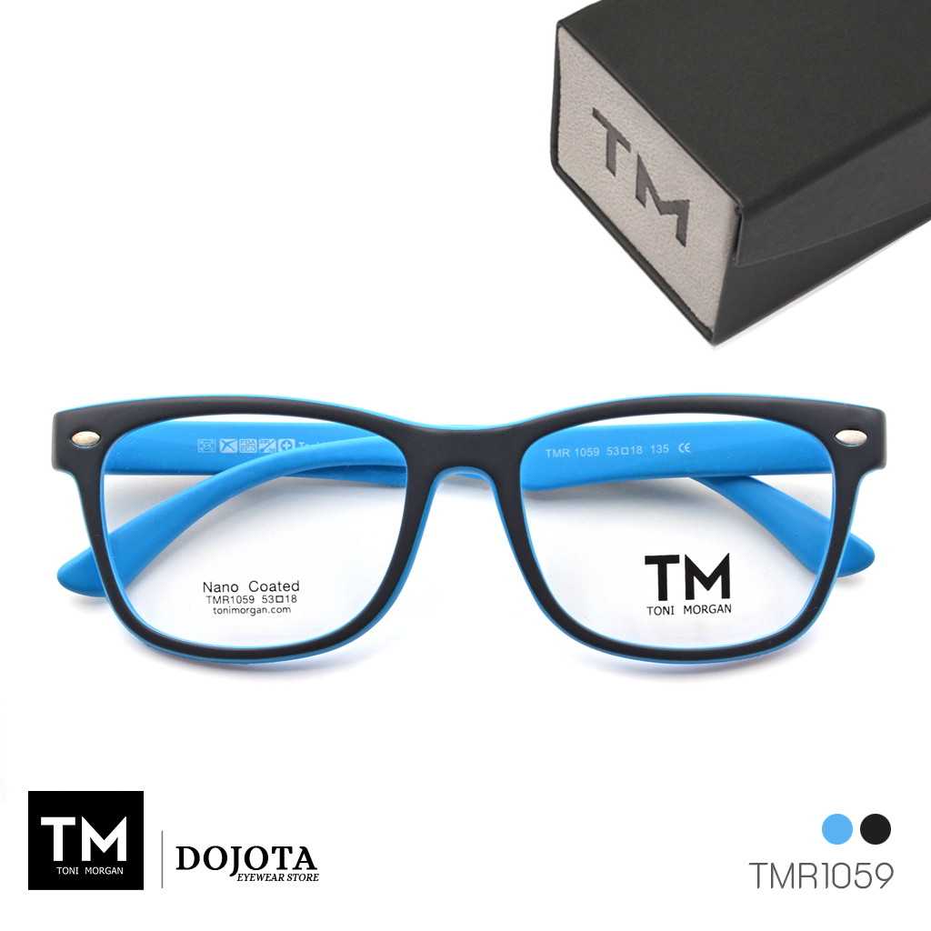 กรอบแว่นทรงเหลี่ยม Toni Morgan รุ่น TMR1059 สีฟ้า สไตล์ Wayfarer น้ำหนักเบา ยืดหยุ่นดีมาก