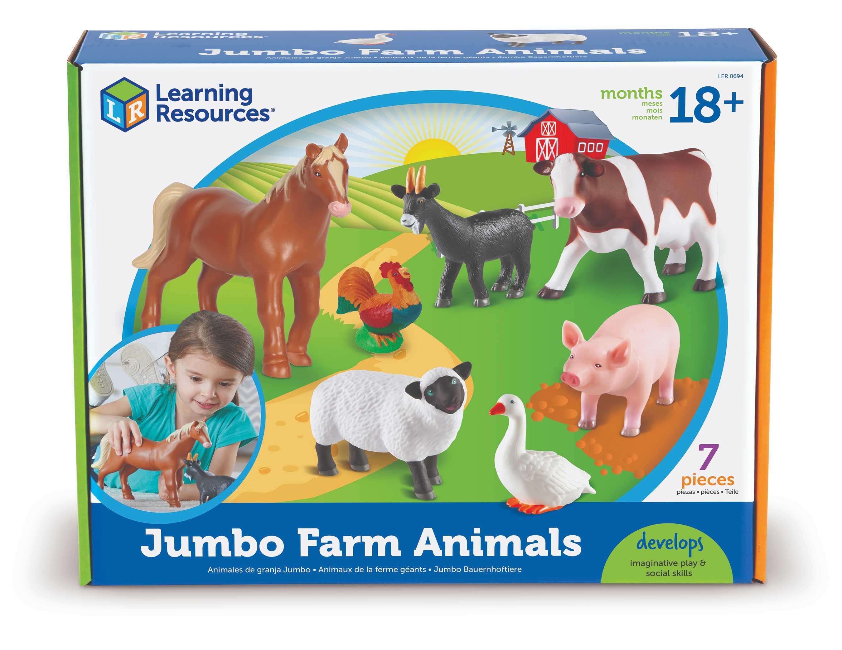 Learning Resources, Jumbo Farm Animals ชุดสัตว์เลี้ยงในฟาร์ม 7 ชิ้น ของเล่นเด็ก 18 เดือน+