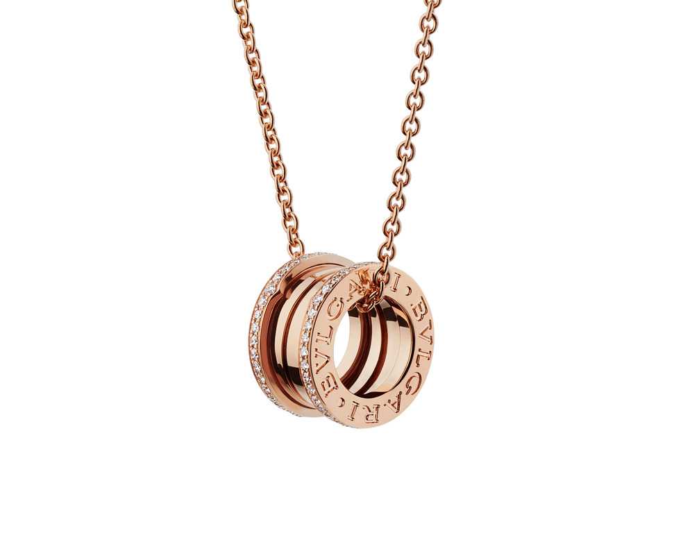 B.ZERO1 Necklace with 18 kt Rose Gold Round Pendant set with Pavé Diamonds on the edges