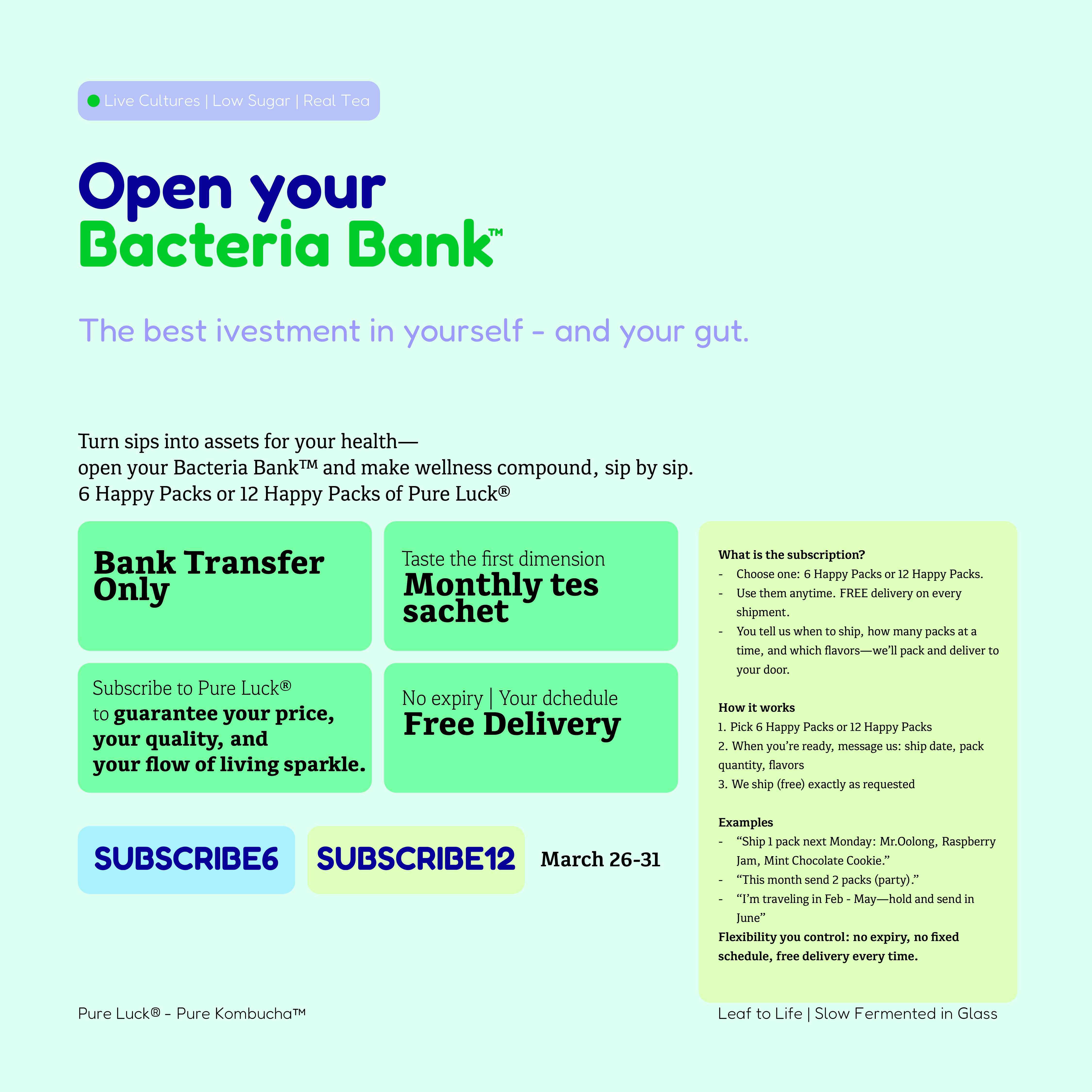 Open a Bacteria Bank™ account 12 Happy Packs