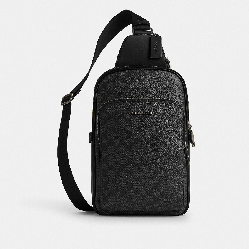 Coach CV918 Ethan Pack In Signature Canvas (QBMI5) กระเป๋าคาดอกผู้ชาย สี Qb/Charcoal/Black