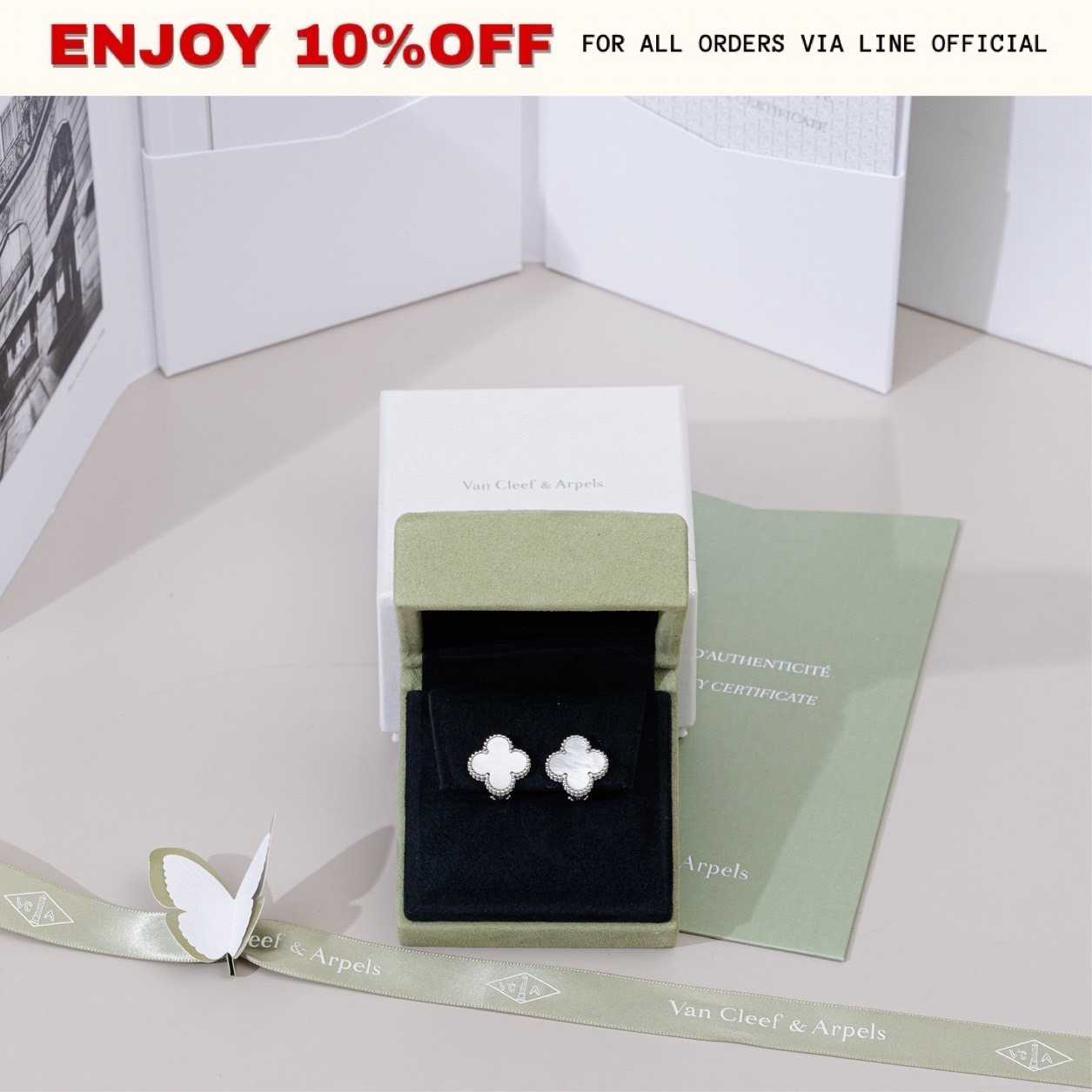 NEW! VAN CLEEF & ARPELS Vintage Alhambra Earrings 18K White Gold, Mother-Of-Pearl | ACC