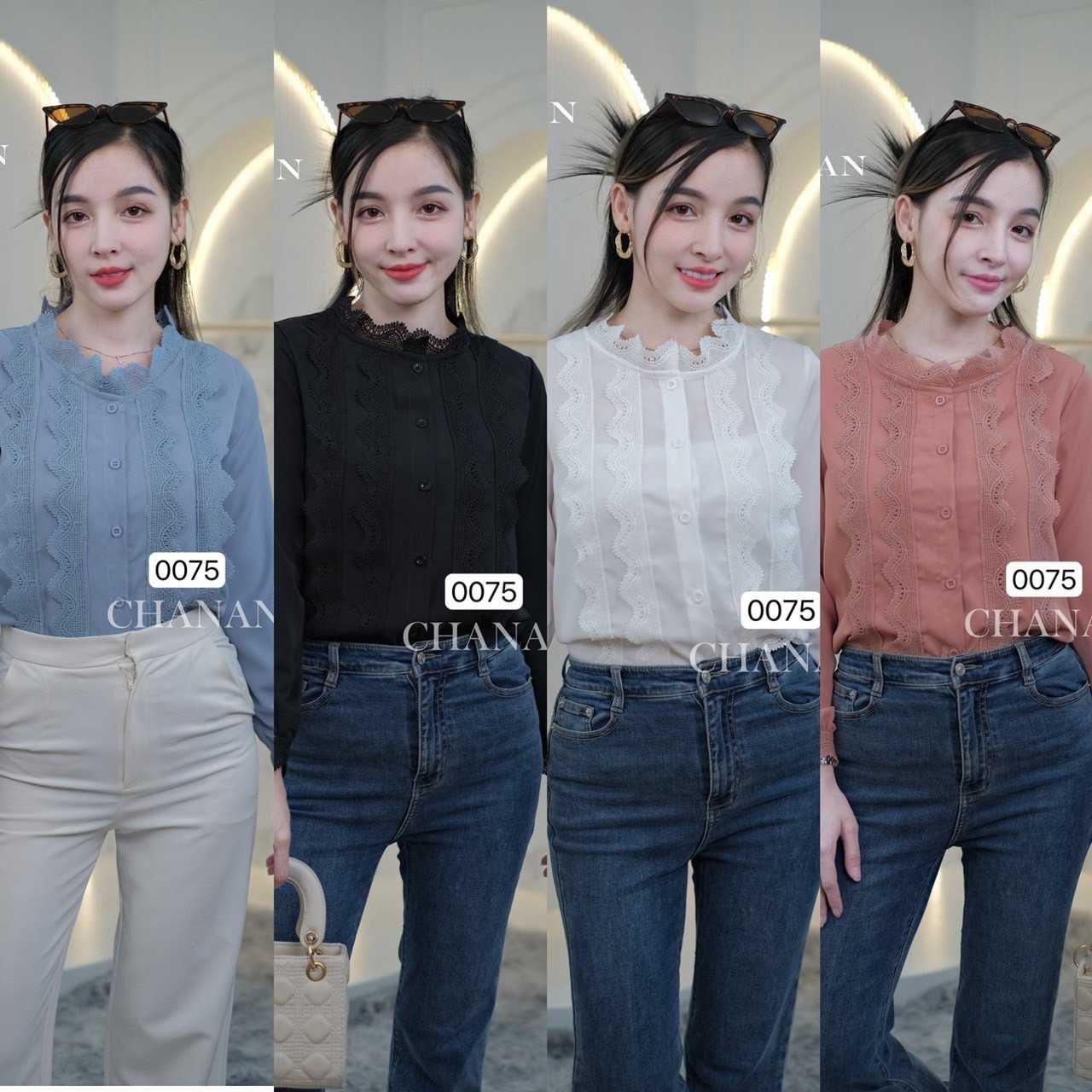 0075 เสื้อเชิ้ตชีฟองพรีเมี่ยม  สีสวย  ใส่ได้หลายโอกาส มี 4 สี