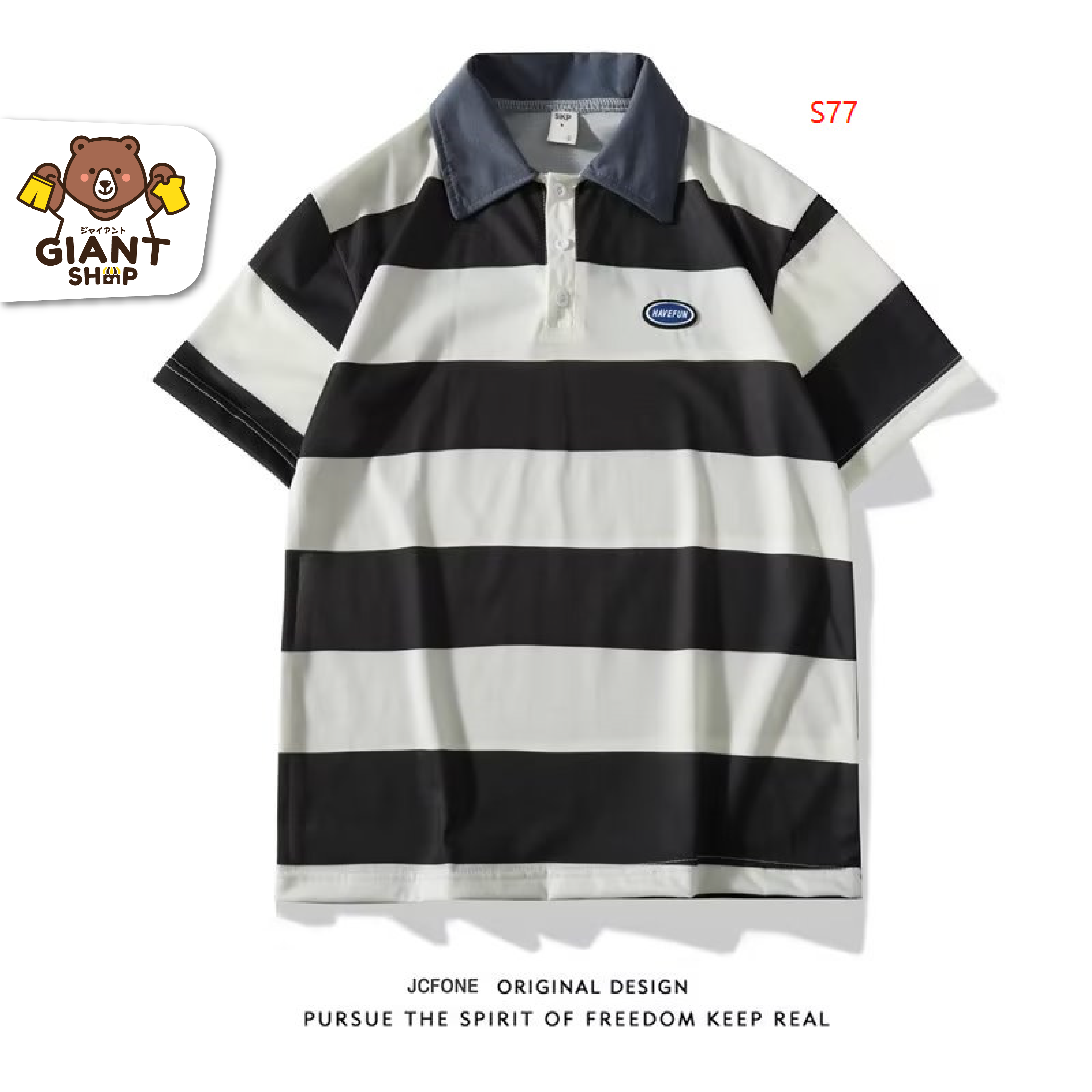 GIANTSHOP เ#เสื้อผ้าปโลลายทาง 2 สี รุ่น HAVEFUN (C-307)