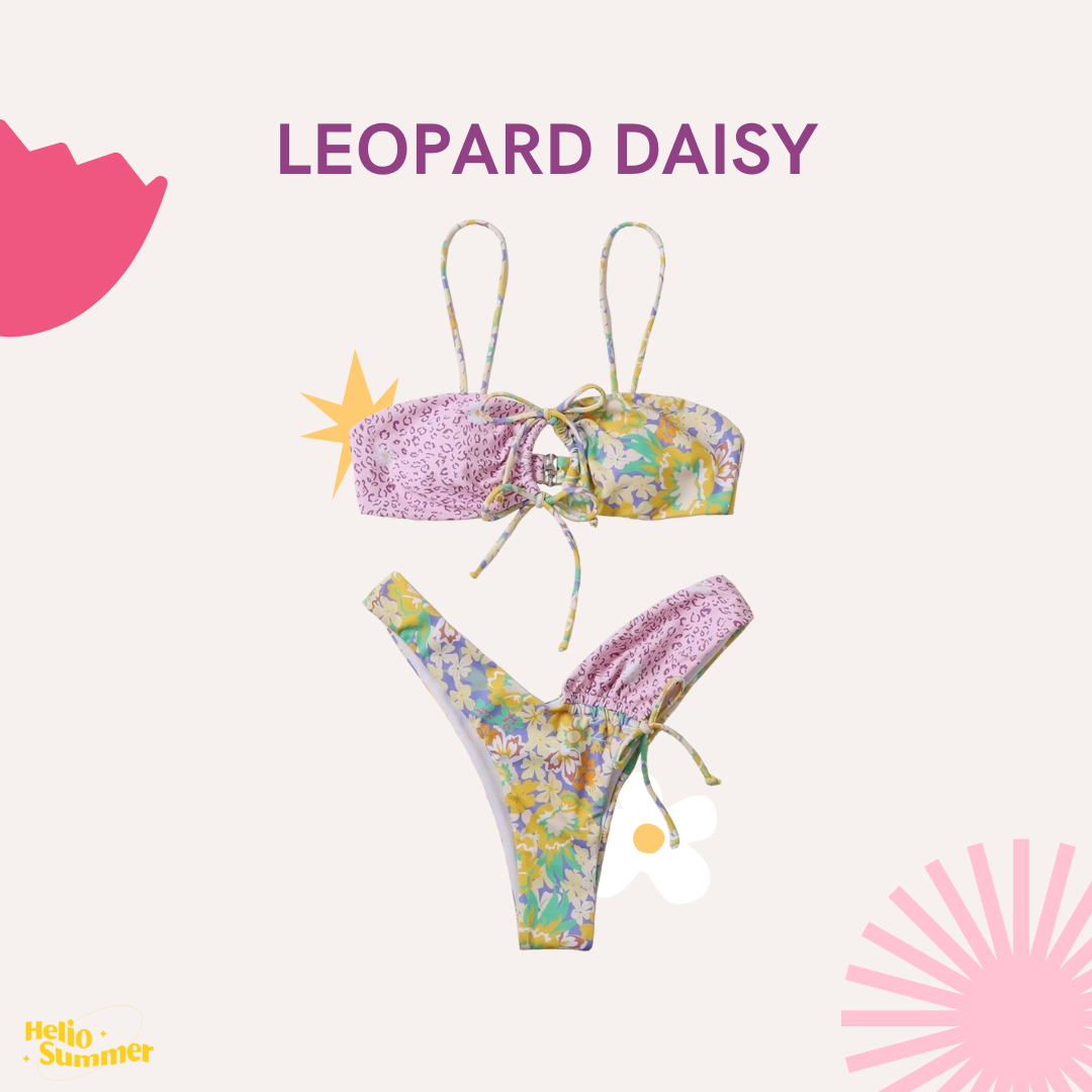 Leopard Daisy 🐯🌼 Tie Front Bikini High Cut