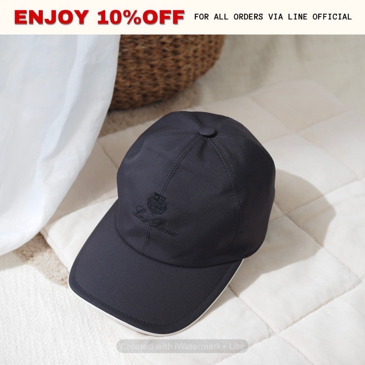 NEW! LORO PIANA Baseball Cap Microfiber สี Onyx/ivory (BFW3) | ACC
