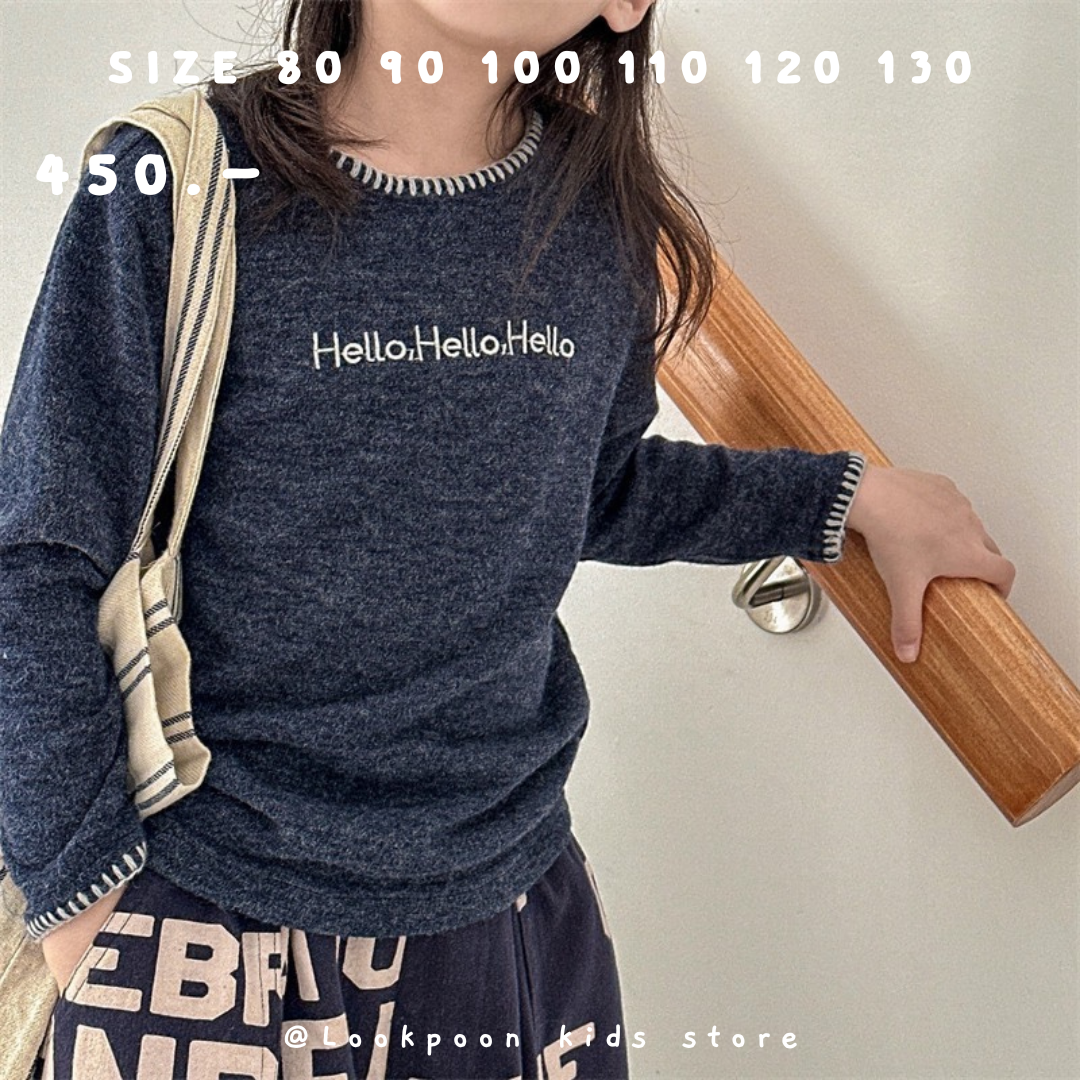 Long Sleeve Top เสื้อแขนยาวปักอักษร Hello