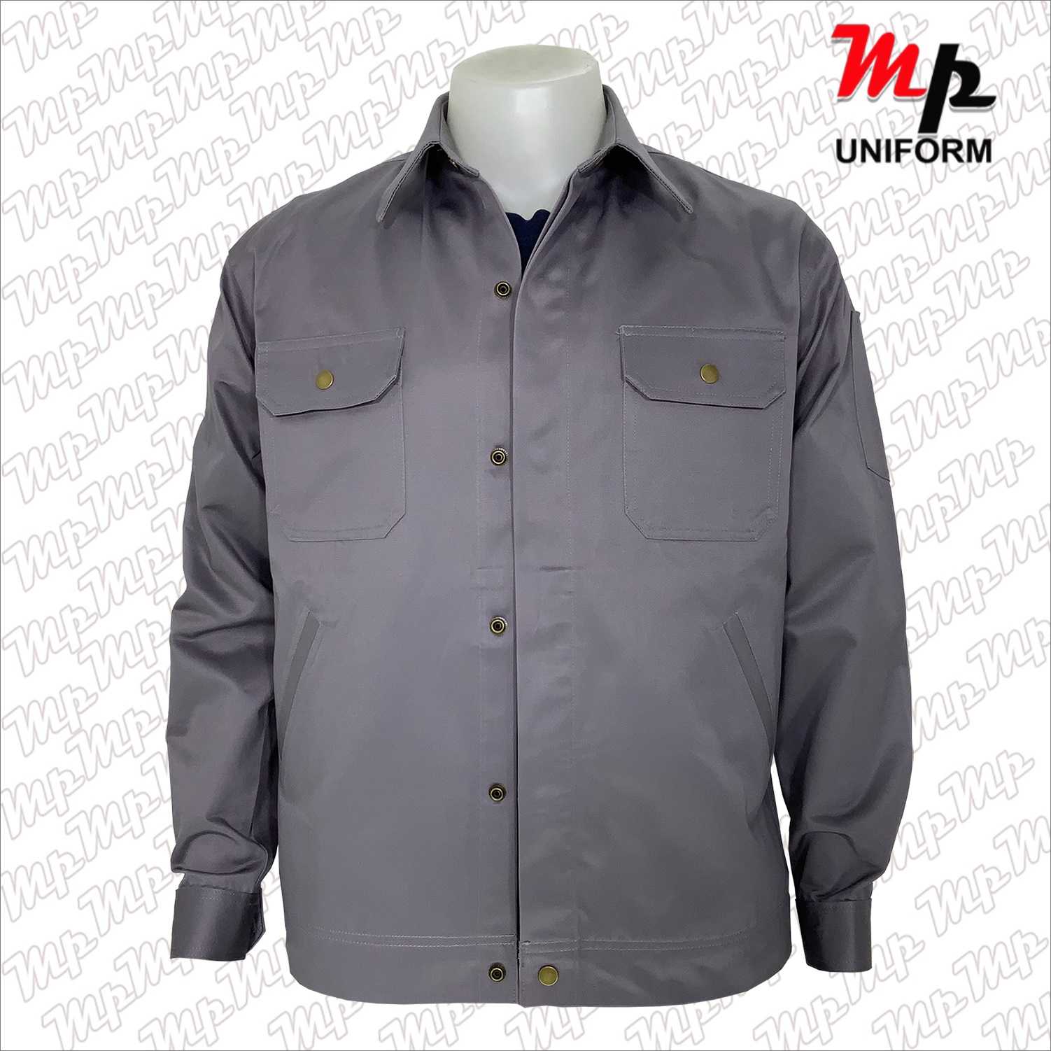 MPJ003-10 เสื้อช่างผ้าเวสปอยท์ เป็กซ่อน แถบสะท้อนแสงหลัง สีเทา