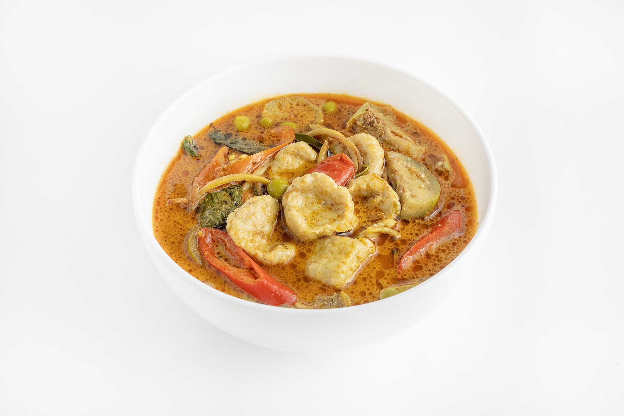 แกงลูกชิ้นปลากรายเจ Thai curry with vegan fishless ball
