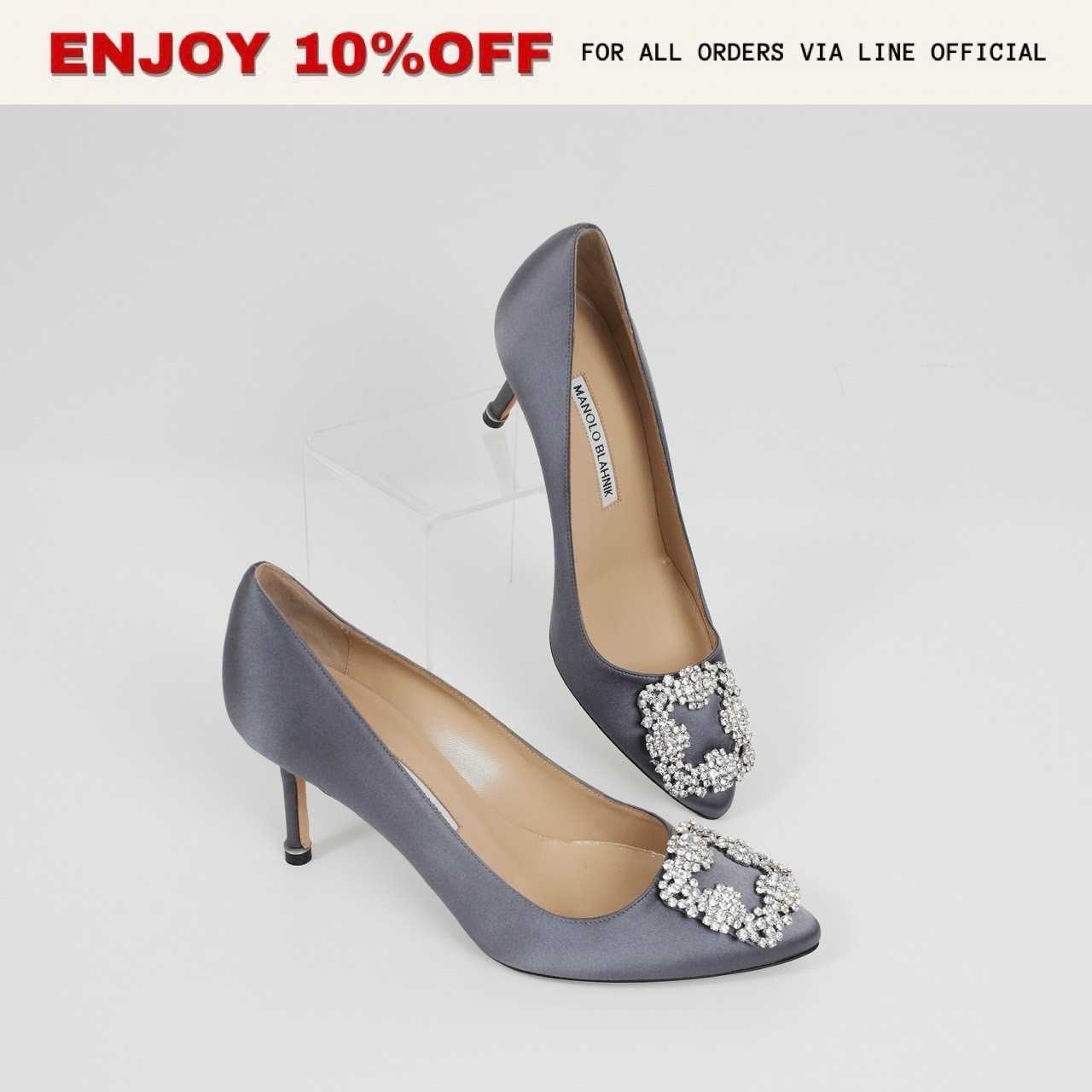 (C) NEW! MANOLO BLAHNIK Hangisi สี Dark Grey Satin | Shoes