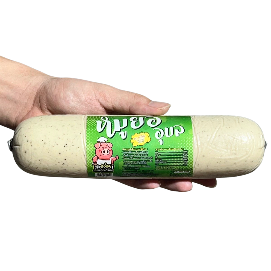 (อ้วน ป้ายเขียว) หมูยออุบล ออริจินัล 500g/แท่ง x 10แท่ง/หิ้ว ( ส่ง 10+ 29.50 บาท )( ส่ง 50+ 29 บาท )