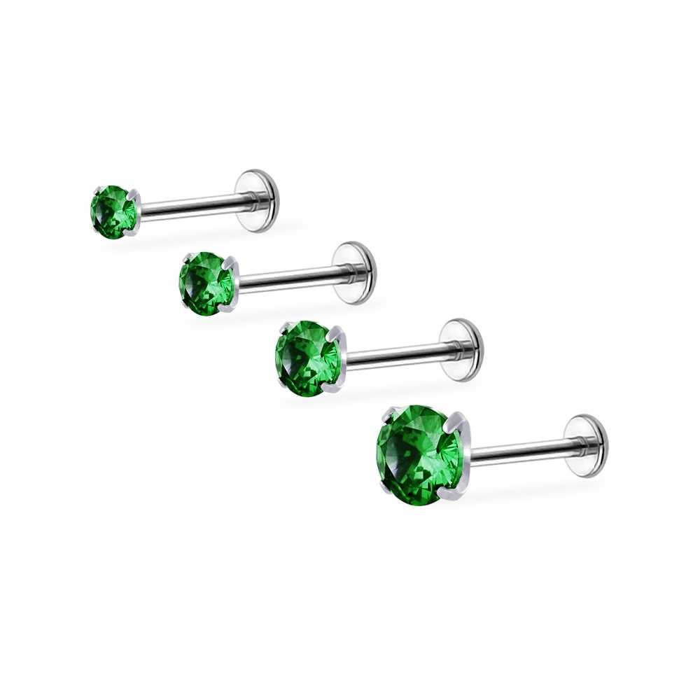 PiercingRoomByJay  Green Emerald CZ/Titanium Flat back  เกรดการแพทย์ (ราคาต่อชิ้น)
