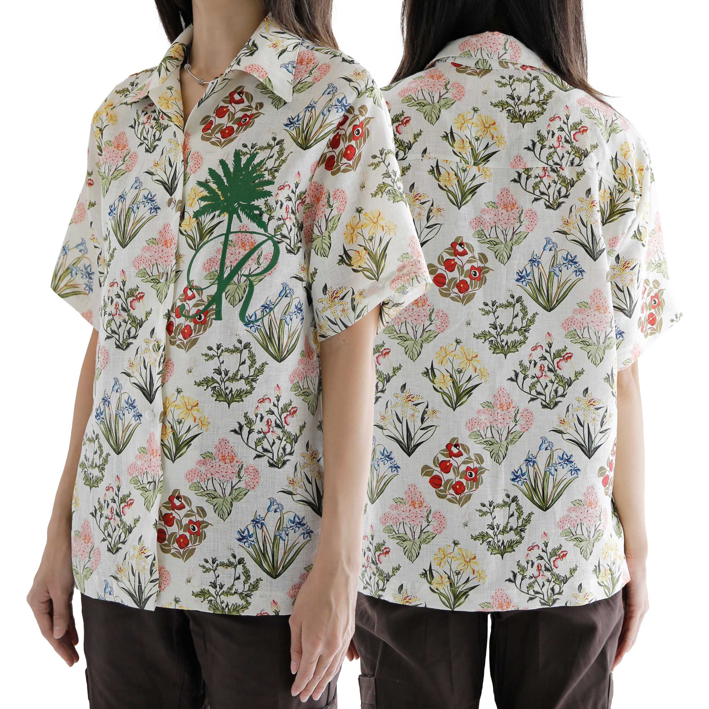 Rotsaniyom Floral linen short-sleeve shirt