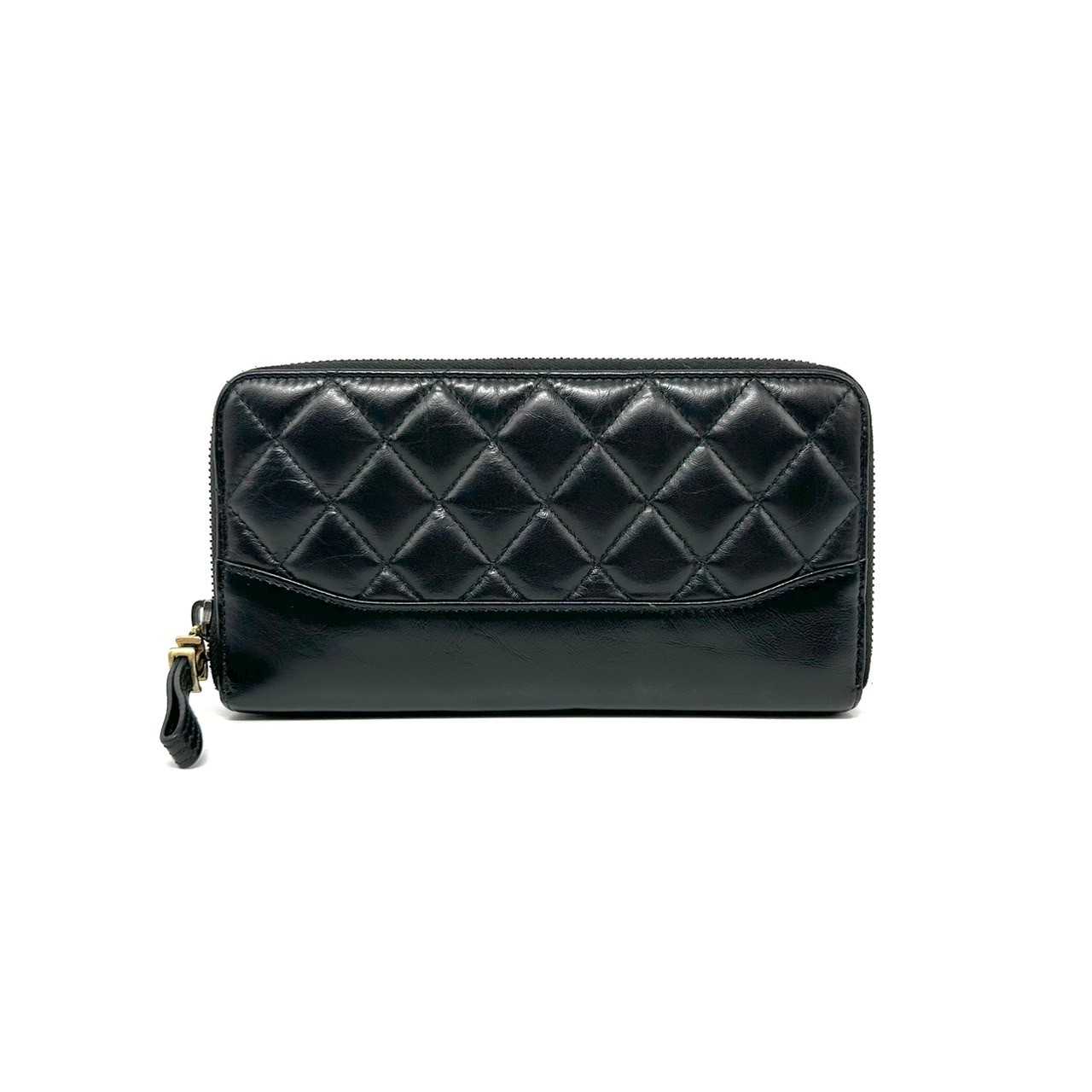 Chanel Gabrielle zipped long wallet black calfskin ghw holo24
