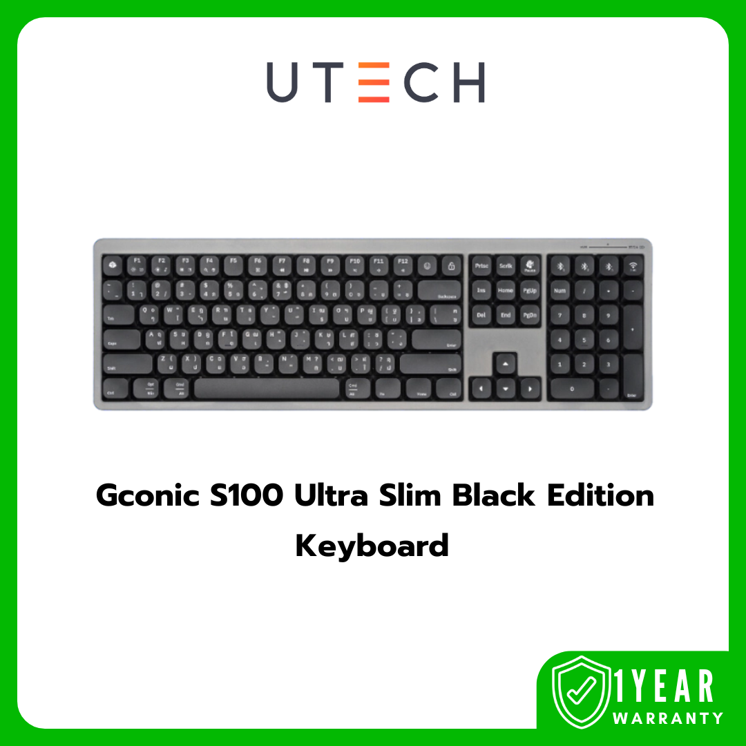 คีย์บอร์ด Gconic S100 Ultra Slim Black Edition Wireless Keyboard