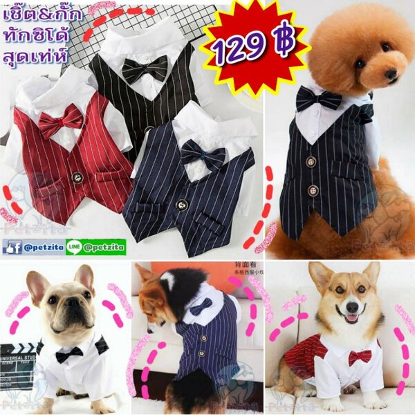 🇹🇭พร้อมส่ง🇹🇭 😎👔 เสื้อกั๊กสูท ทักซิโด้ งานแต่ง เสื้อออกงาน for สุนัข ( หมา ) , แมว