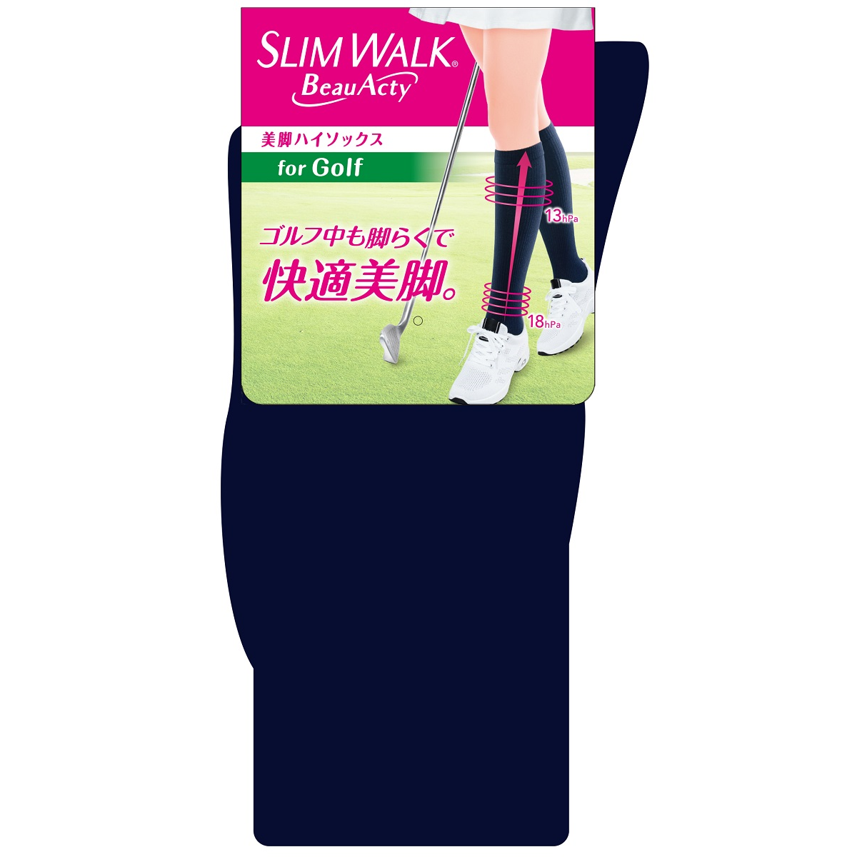 SLIMWALK BeauActy Compression Socks for Golf Navy 22-24 cm / ถุงเท้ากระชับเรียวขา 1 คู่ (สีน้ำเงิน)