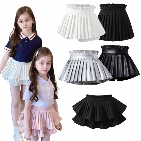 พร้อมส่ง กระโปรง เด็กอัดพลีท ทรงสั้น มีซับในกางเกง ลายพื้น เกรดคุณภาพ แบบสั้น พองฟู