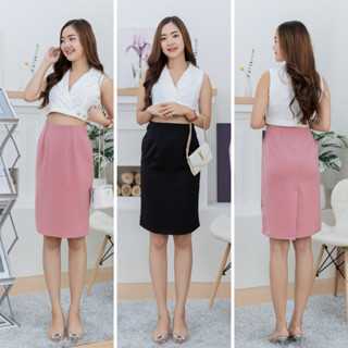 กระโปรงผ่าหลัง ทรงสอบ S-3XL ผ้าฮานาโกะ