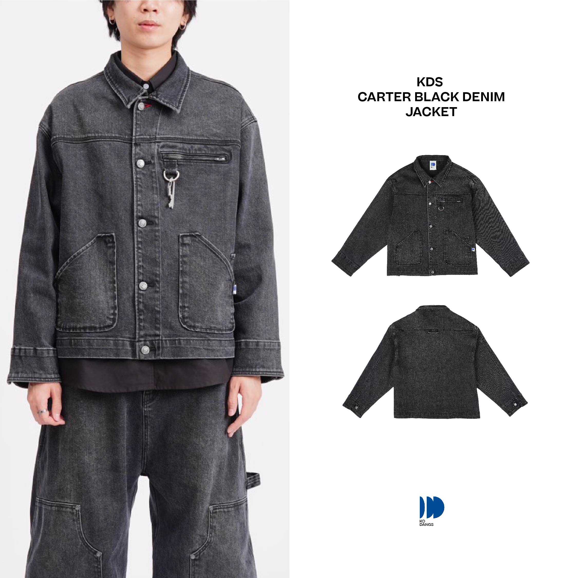Kodangs Carter Black Denim Jacket เสื้อแจ็คเก็ตยีนส์ เดนิมส์ สีดำ เสื้อแจ็คเก็ตผู้ชายผู้หญิงสีดำ