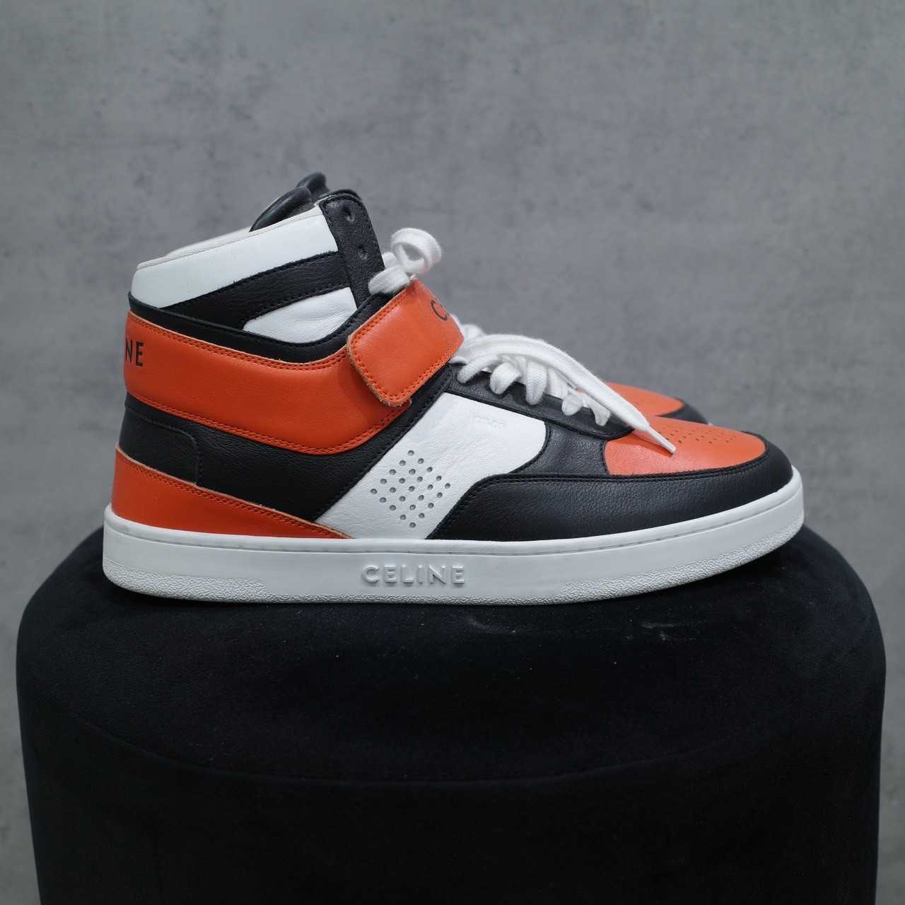 CELINE CT-03 LEATHER HIGH-TOP SNEAKERS ORANGE WHITE BLACK