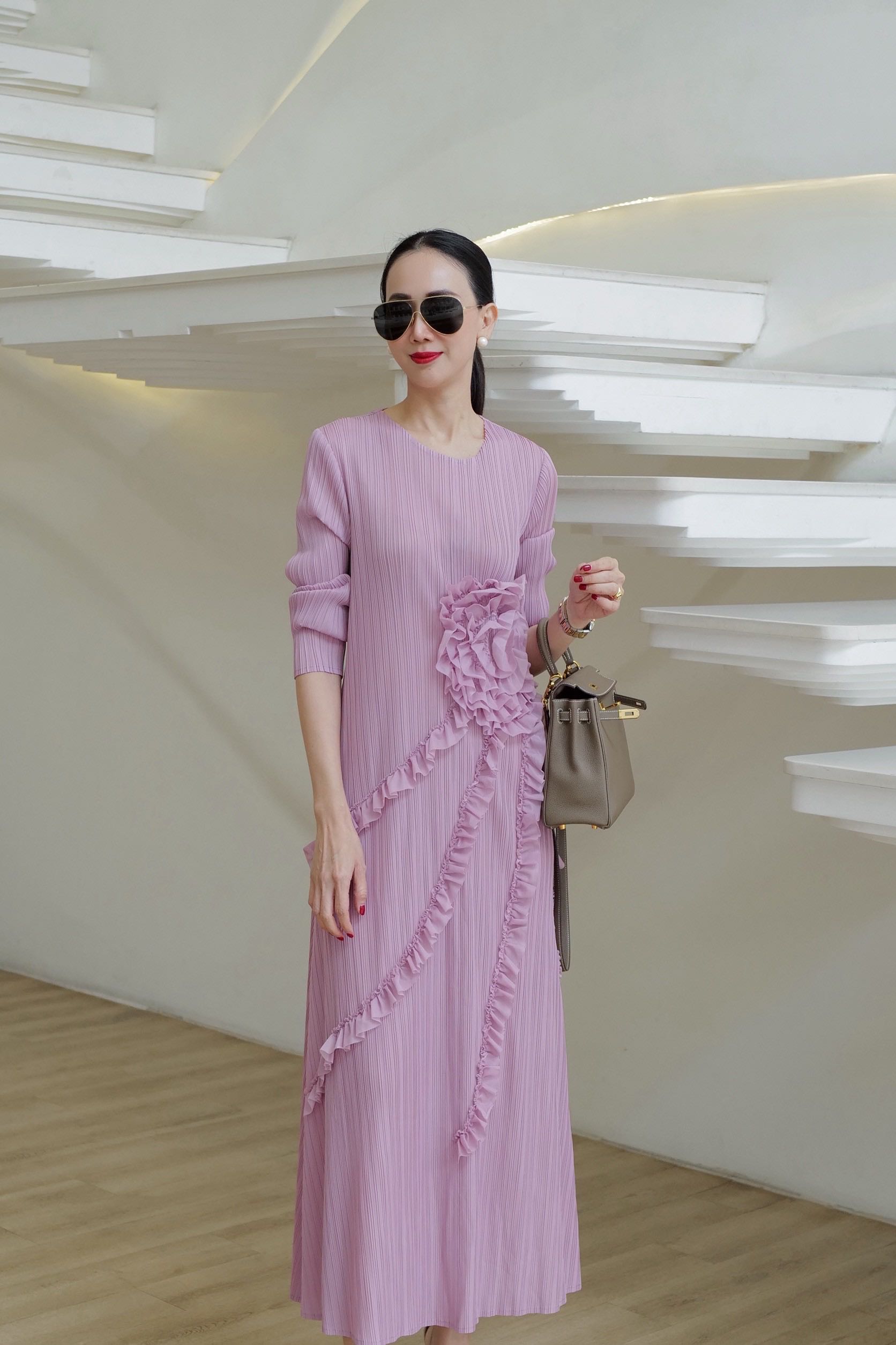 (Pre-order)PINK OF PURPLE DRESS PLEATED 