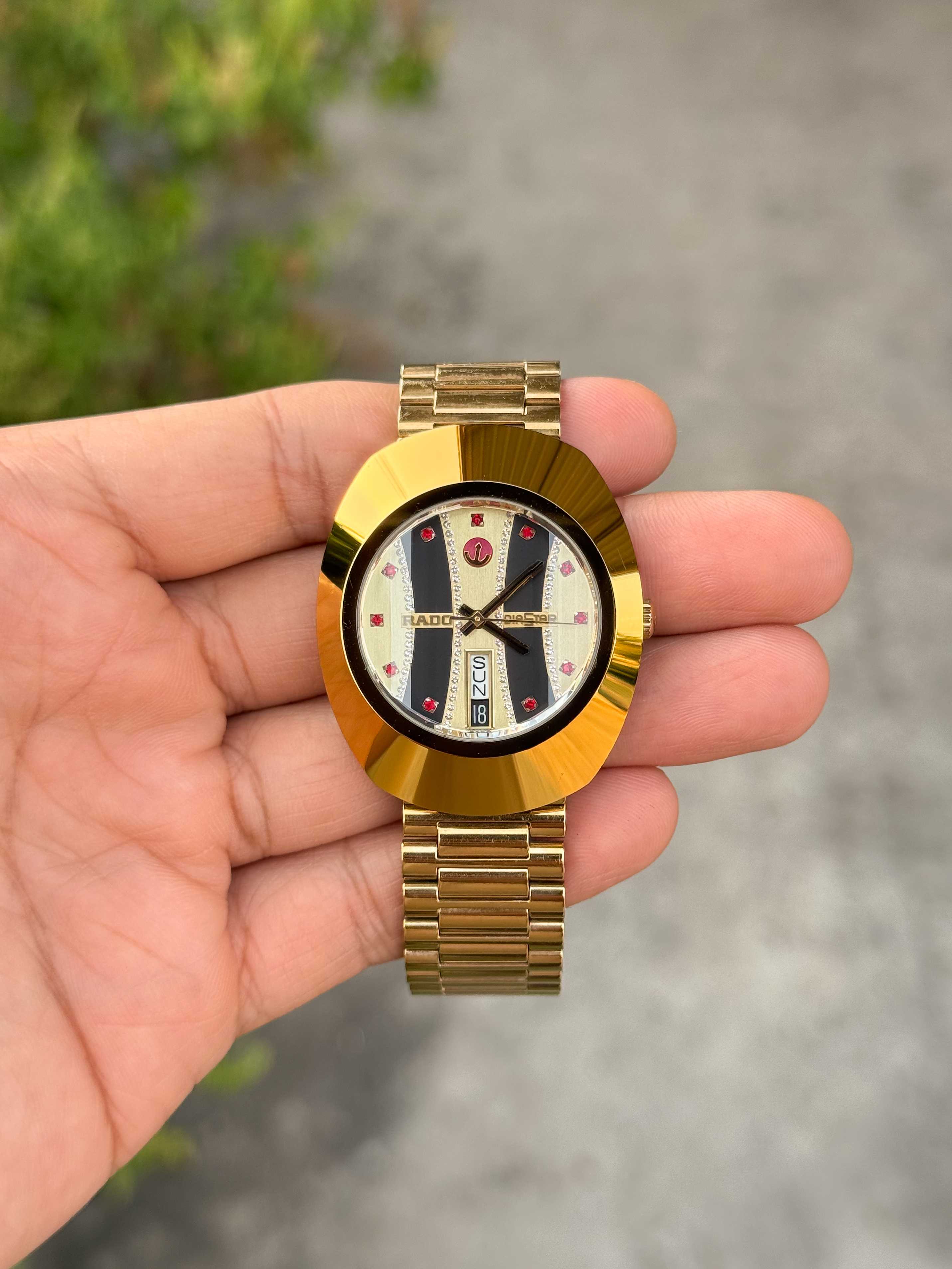 Rado Diastar Automatic Day-Date Man Size เรือนทอง พลอยแดง