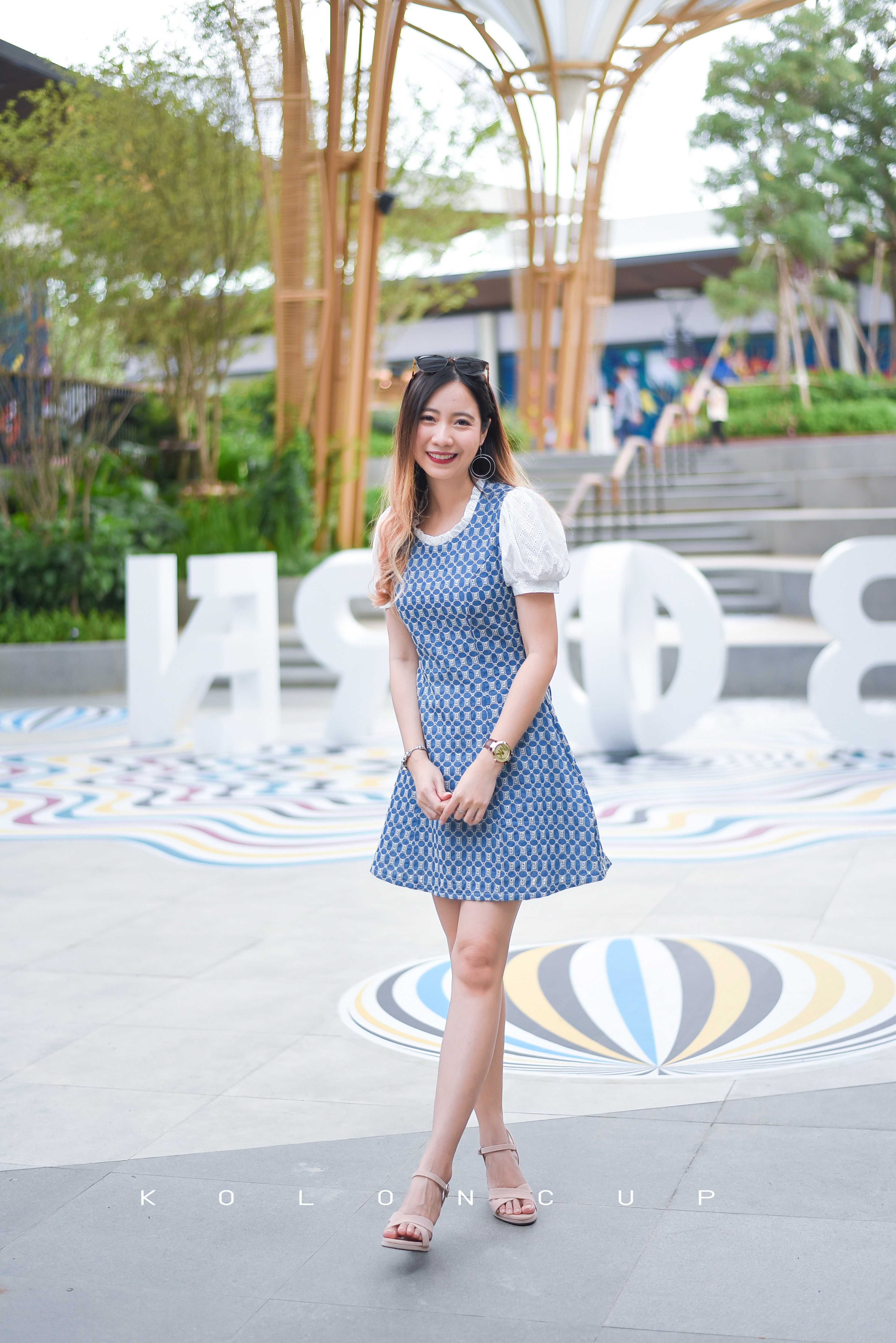 Koloncup  ชุดเดรสยีนส์ปักฉลุแต่งแขนตุ๊กตา โชว์หลัง ชุดใส่เที่ยว ดีไซน์น่ารักๆ KL3015