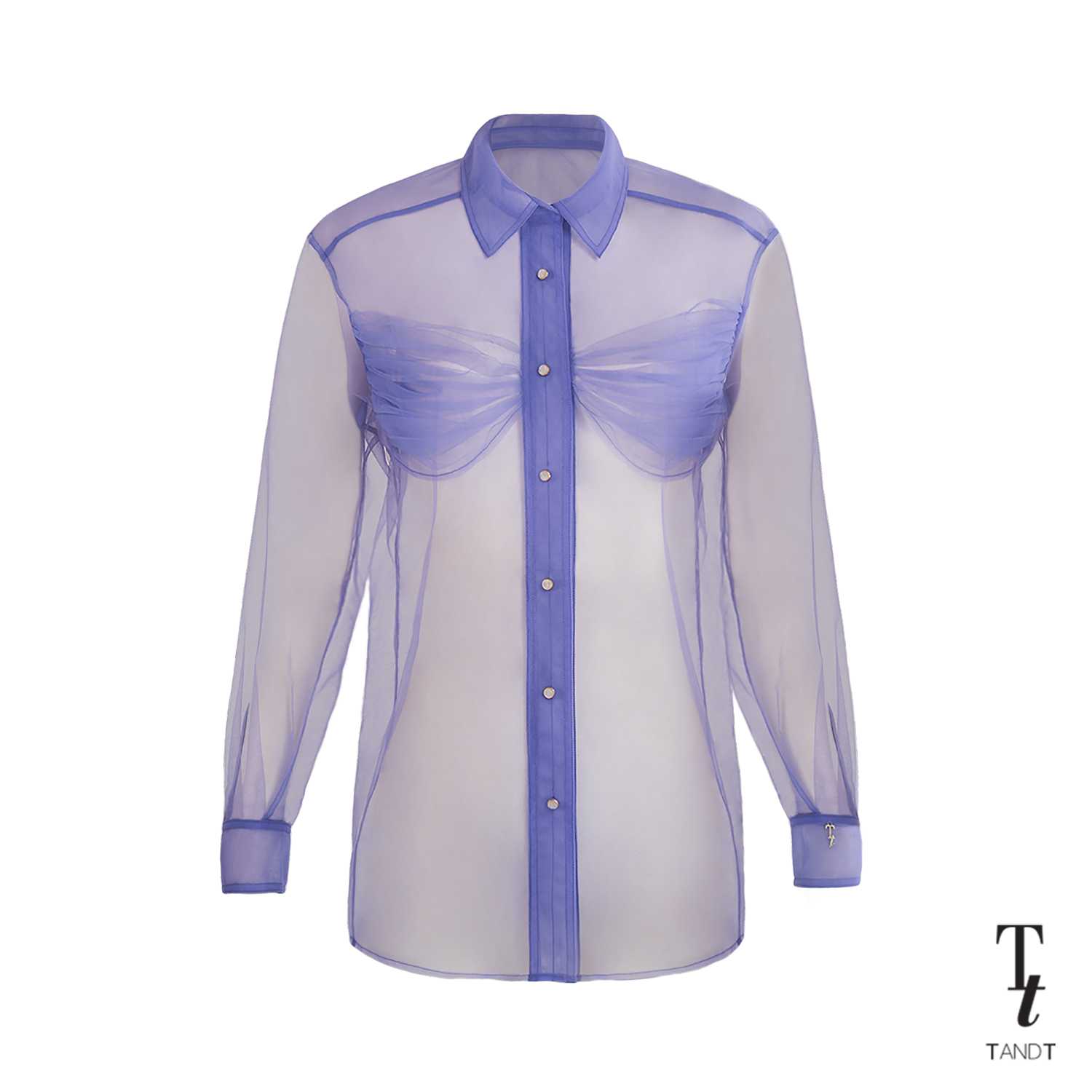 BORA - RUCHED BOW DETAILED LONG SLEEVE TULLE SHIRT