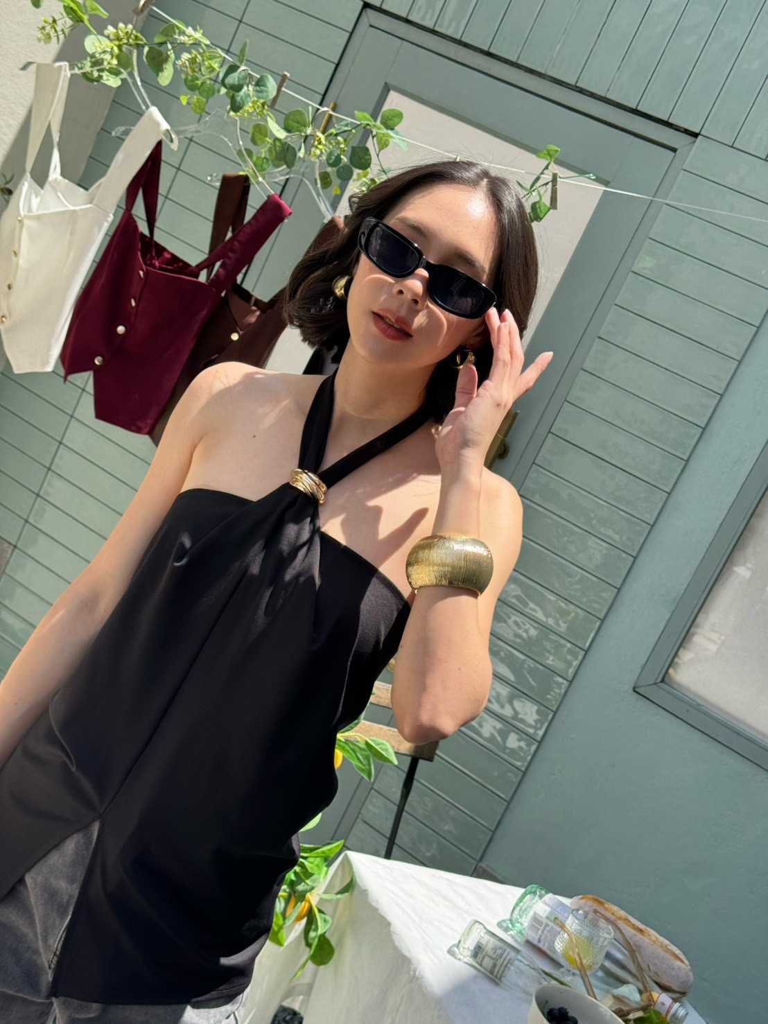 Ranjun เสื้อผ้ายืดคล้องคอปรับผูกสายด้านหลังได้ตามไซส์